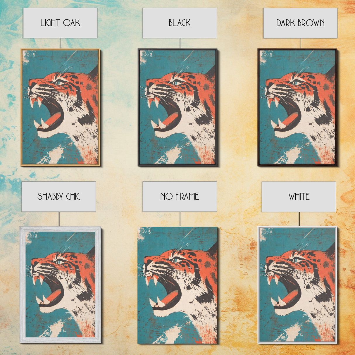 Tiger Roar Wabi Sabi Canvas Print, Wood Framed Wall Art, Japanese Style Art, Japanese Inspired Home Decor, Tiger Painting