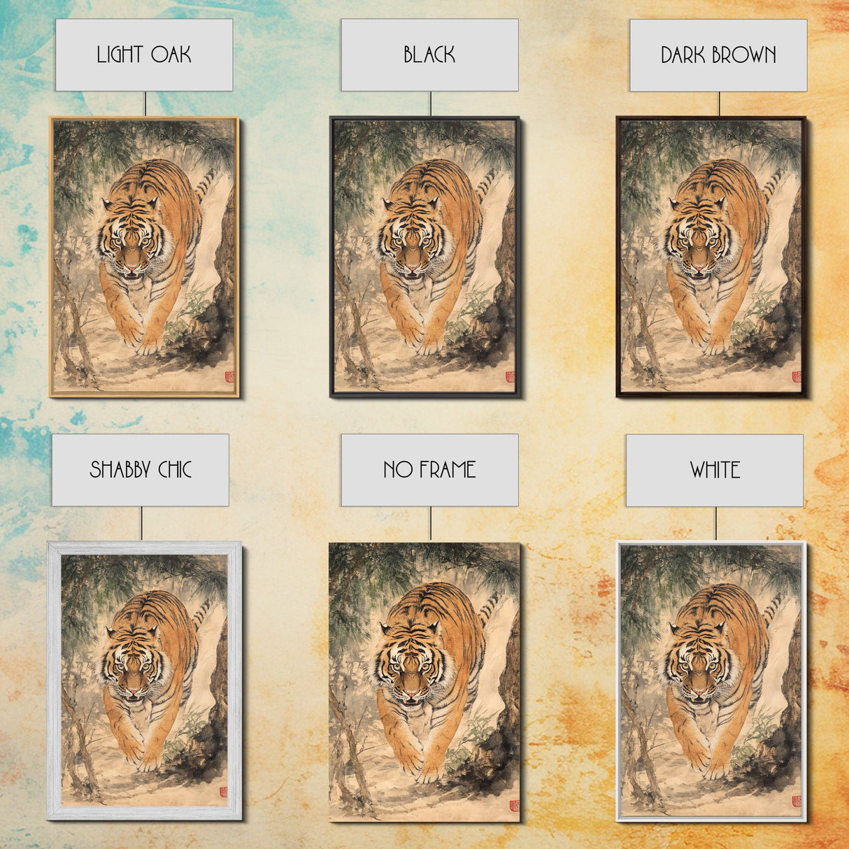 Animal Canvas Poster - Wild Animal Wall Art - Man Cave Canvas - Personalized Gift For Dad - Tiger Painting - Wabi Sabi Art - Framed Wall Art