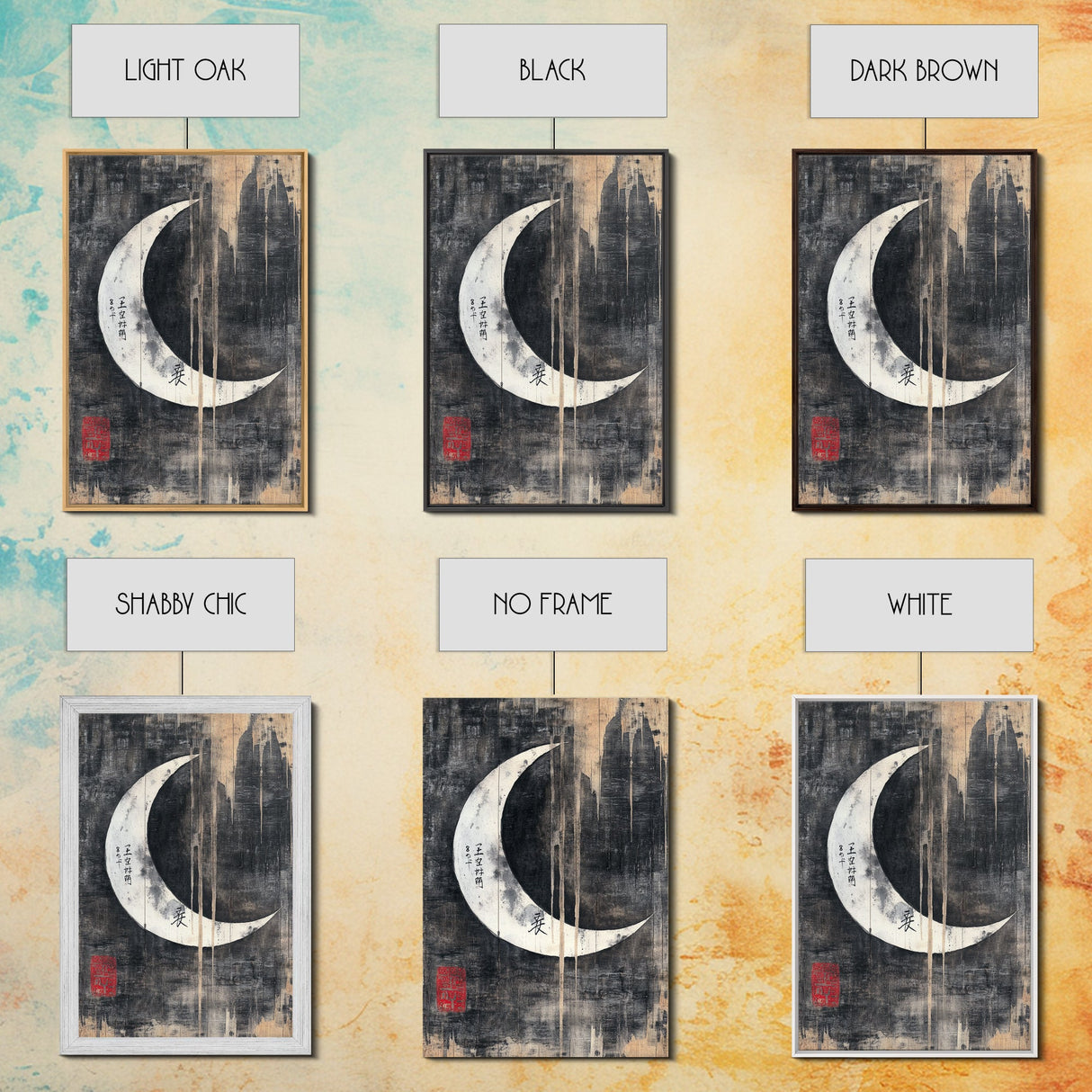 Wabi Sabi Crescent Moon Canvas Print - Moon Painting Wall Art - Moon Wall Art - Japanese Style Art - Japanese Style Decor