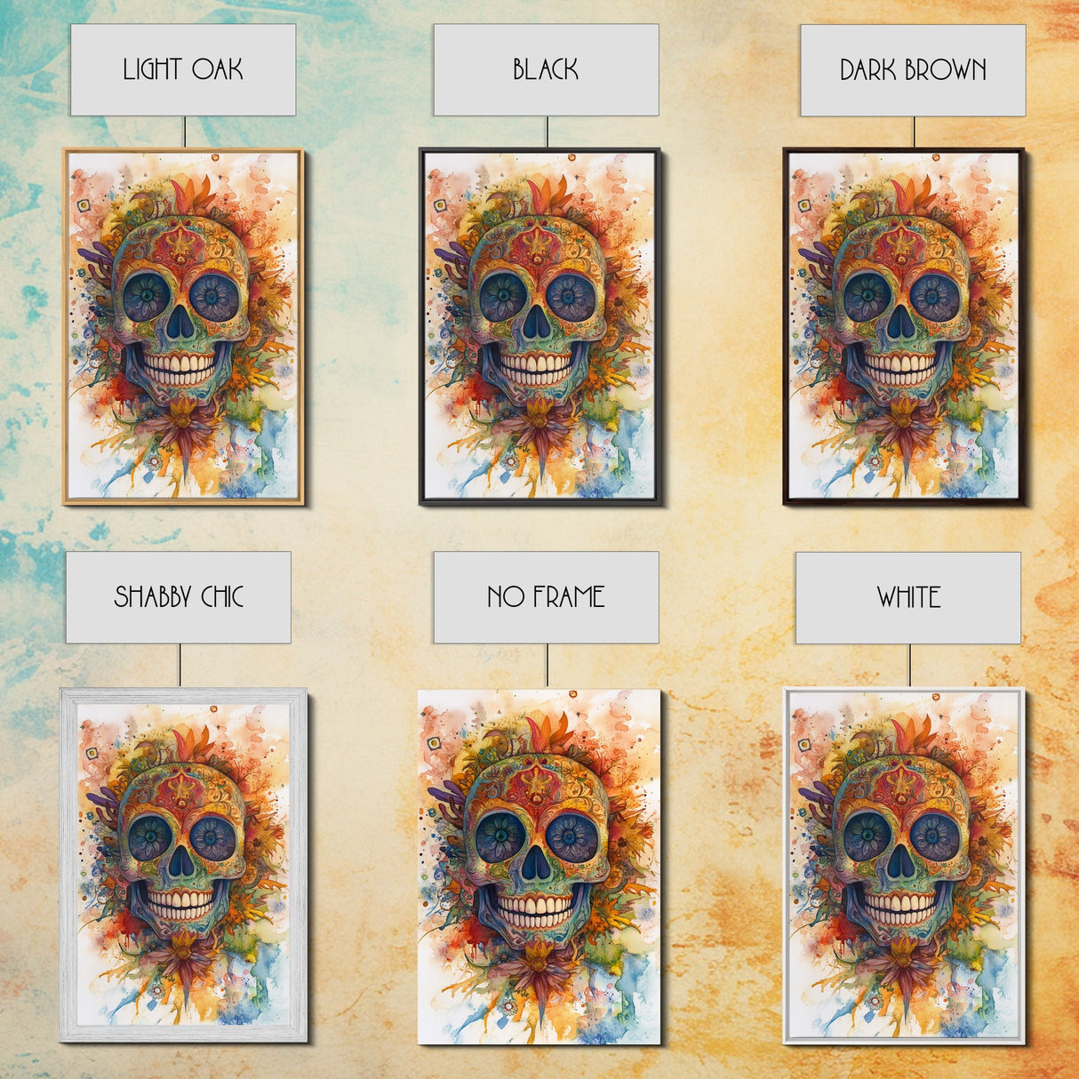 Sugar Skull Painting Print, Framed Canvas, Chicano Decor, Mexicano Wall Art, Day of The Dead / Dia de los Muertos, Mexicano Home Decor