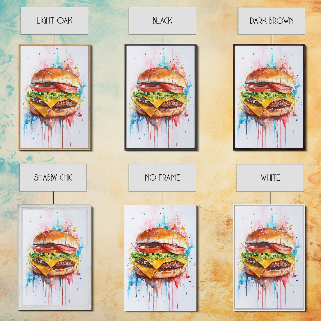 Hamburger Painting Print, Kitchen Decor, Restaurant Decor, Dining Room Art, Restaurant Wall Art, Diner Wall Art, Restaurant Owner Gift Idea