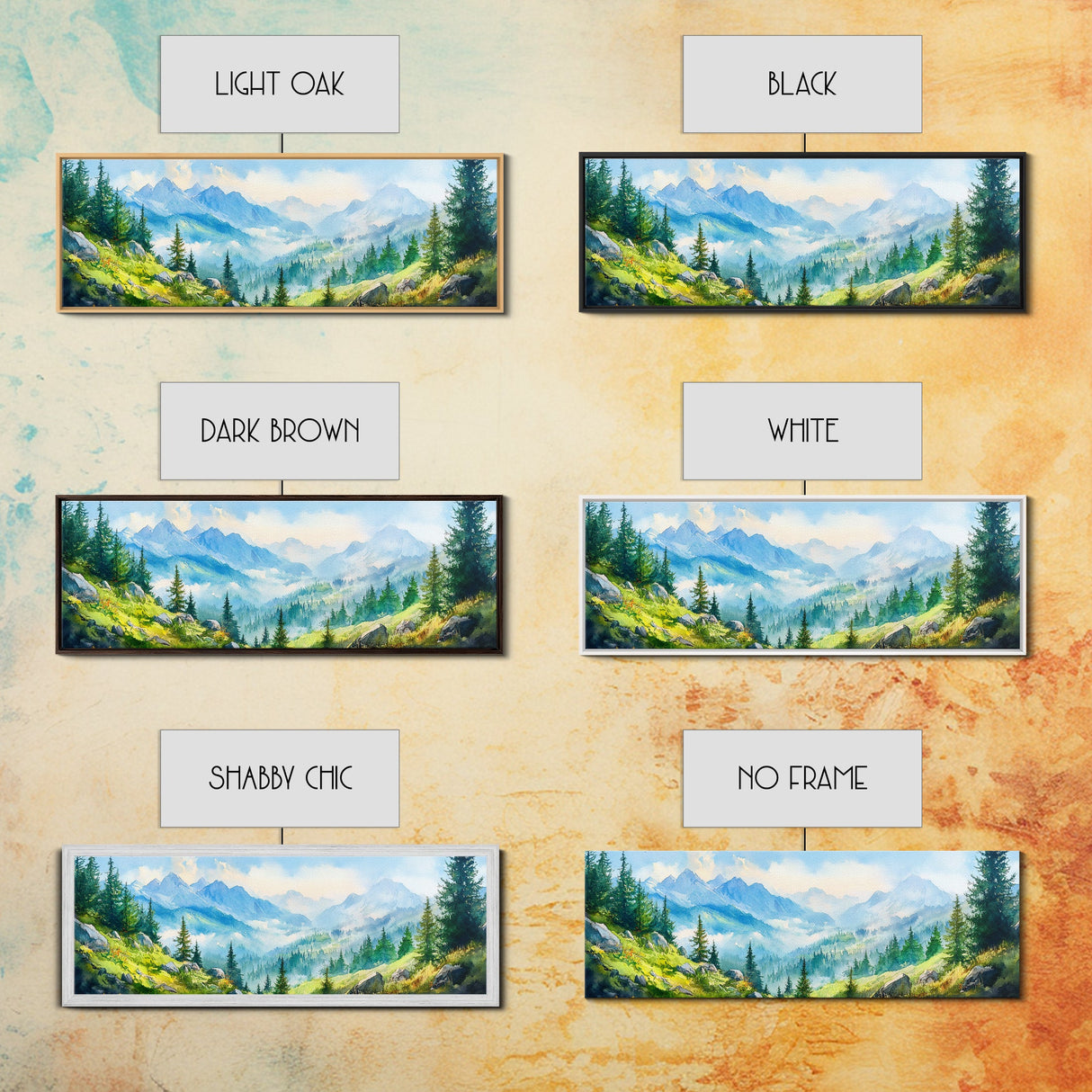 Vintage Mountain Art Canvas Print | Mountain Oil Painting | Extra Large Vintage Wall Art | Panoramic Wall Art Print | Vintage Mountain Scene