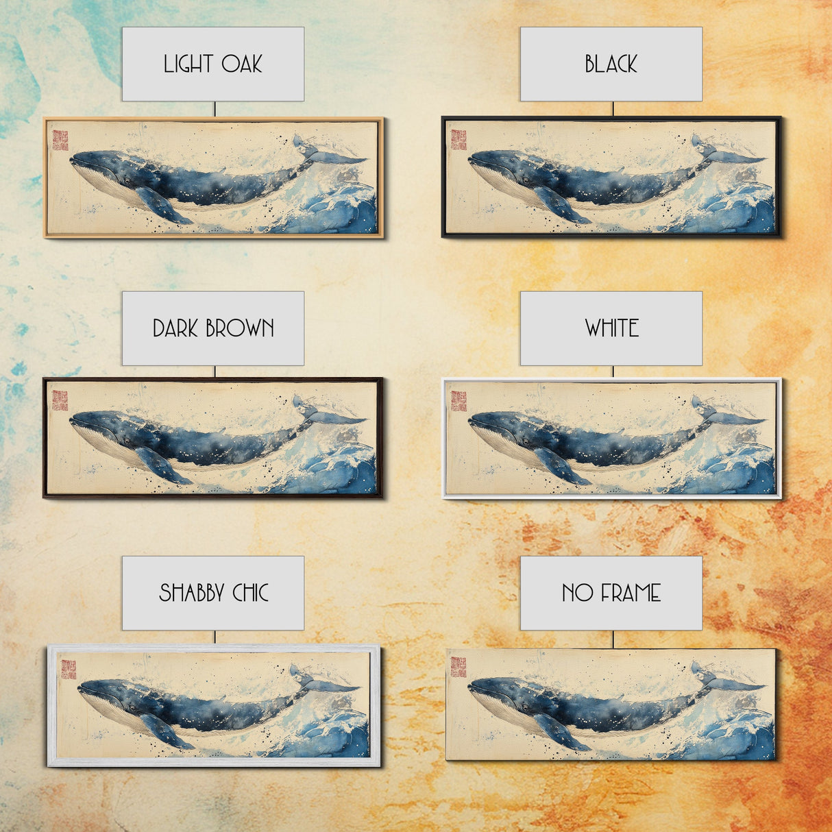 Japanese Style Wabi Sabi Painting Canvas Print of a Whale | Nautical Decor | Animal Print | Ocean Art | Whale Wall Art | Whale Decor