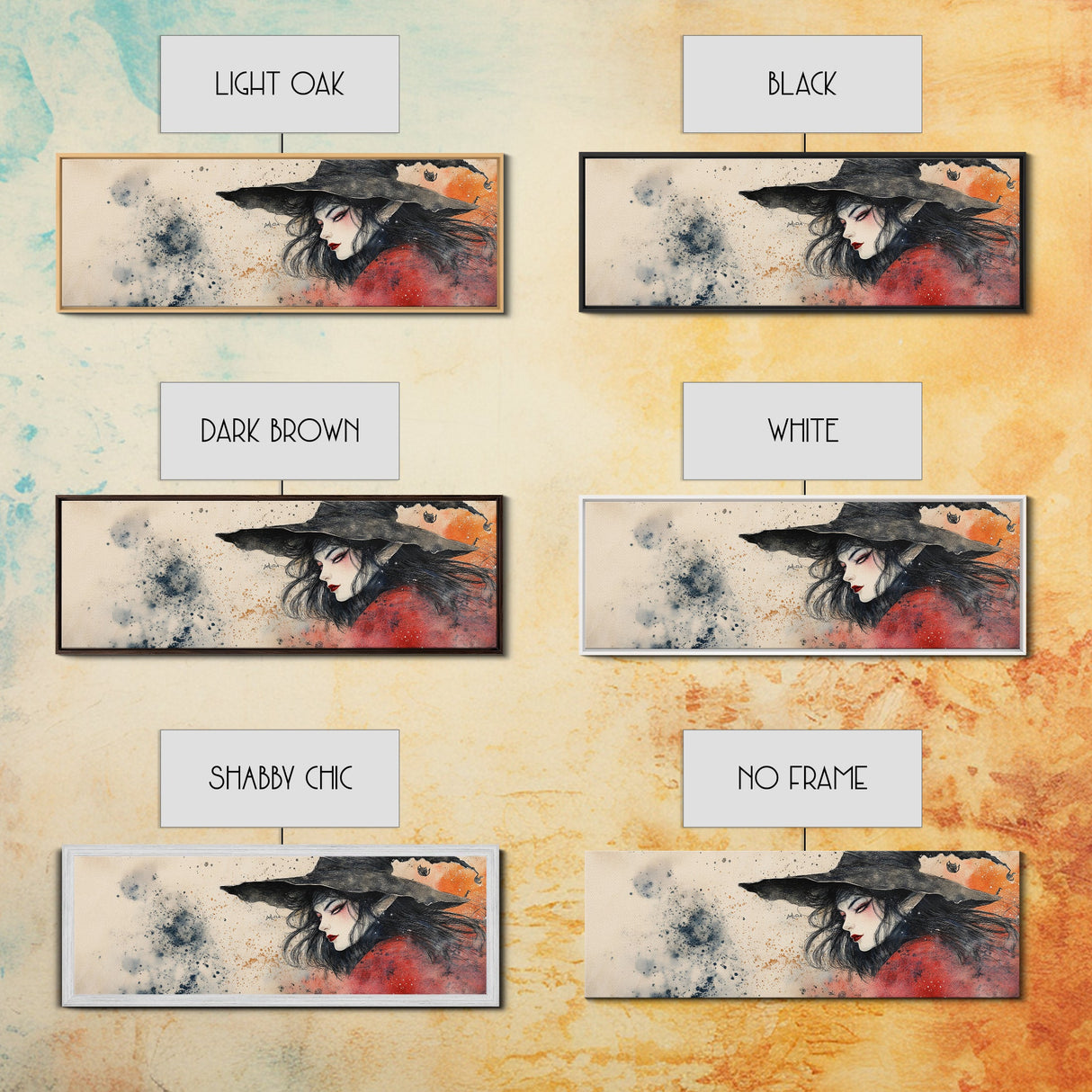 Panoramic Portrait of a Witch - Wabi Sabi Halloween Mashup - Halloween Decor - Witchy Wall Art - Witch Painting - Witch Art