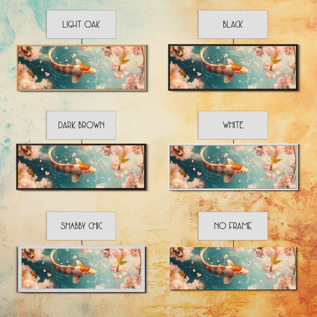 Reflections of a Koi Fish Panoramic Print, Canvas Print, Ready To Hang Wall Art, Koi Fish Painting, Soothing Decor, Zen Studio Art