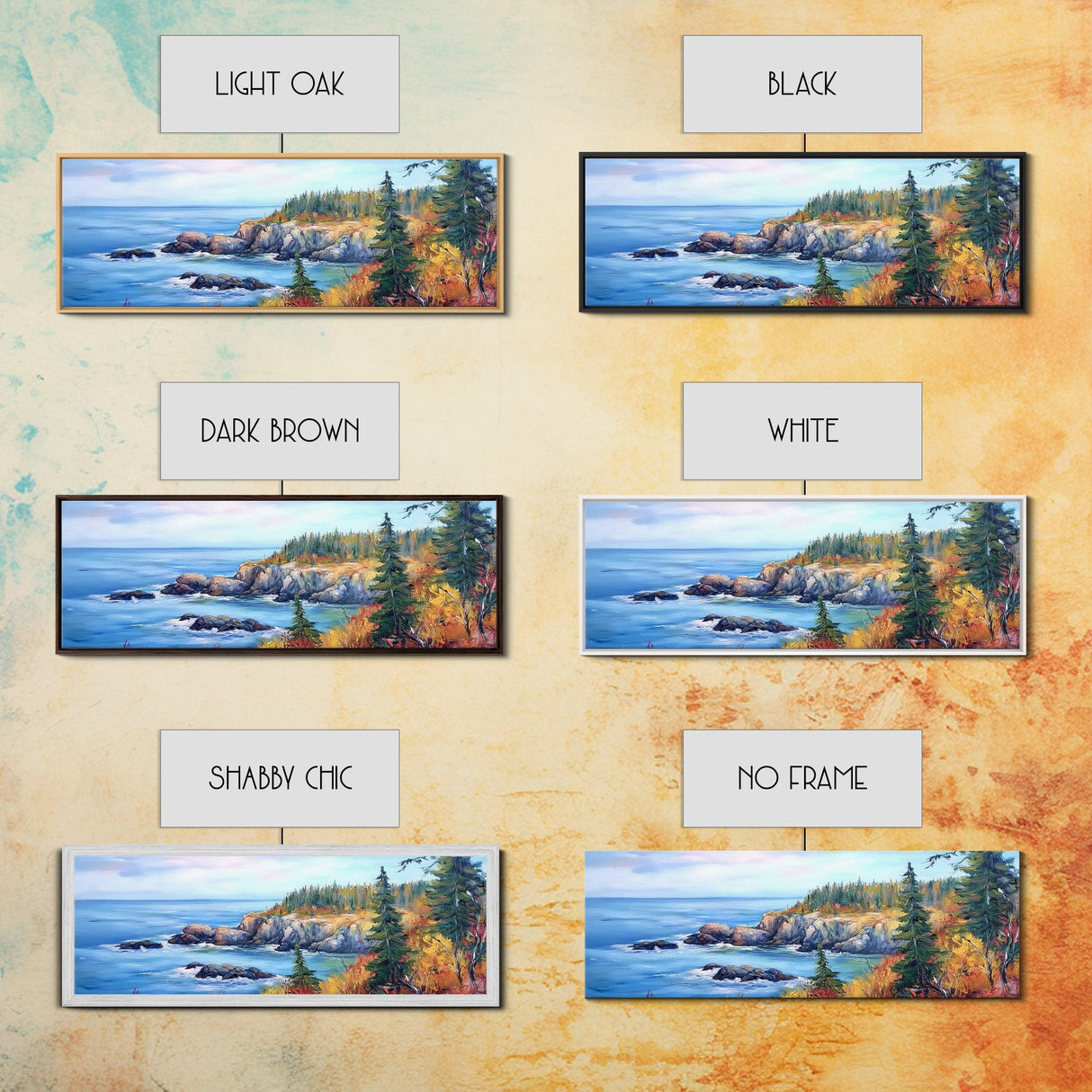 Acadia National Park, Framed Canvas Print, Acadia Watercolor Painting, Extra Wide Panoramic Wall Art, Horizontal Mountain Landscape Painting