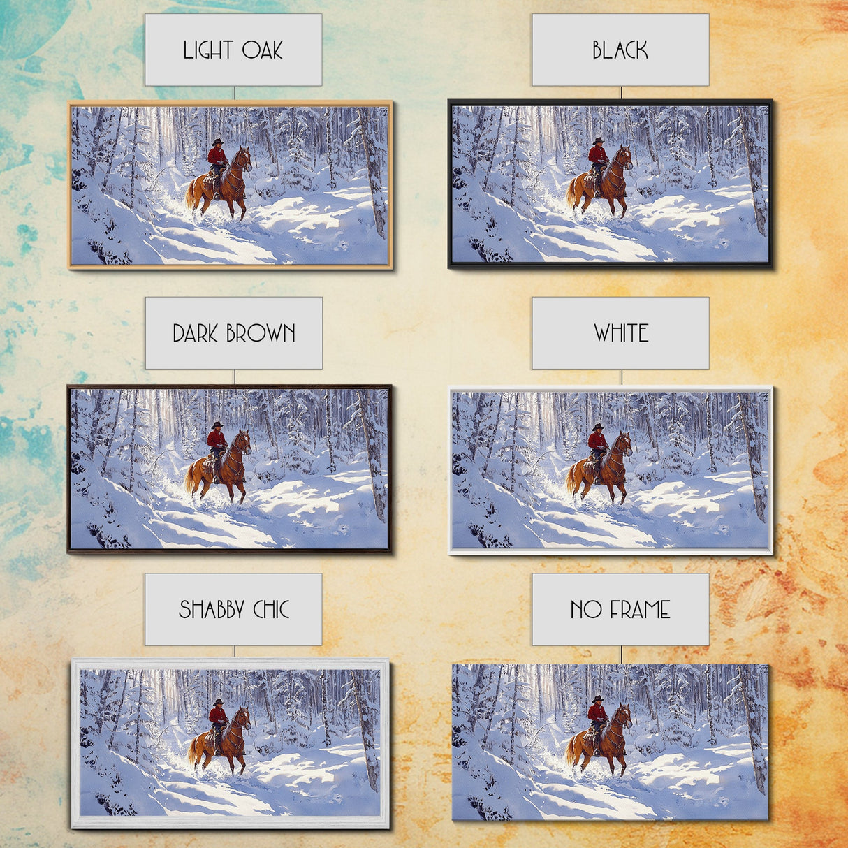 The Winter Cowboy Framed Canvas Print - Cowboy Rides His Horse Through The Snow - Cabin Decor - Outdoorsman Gift Idea - Cowboy Gift