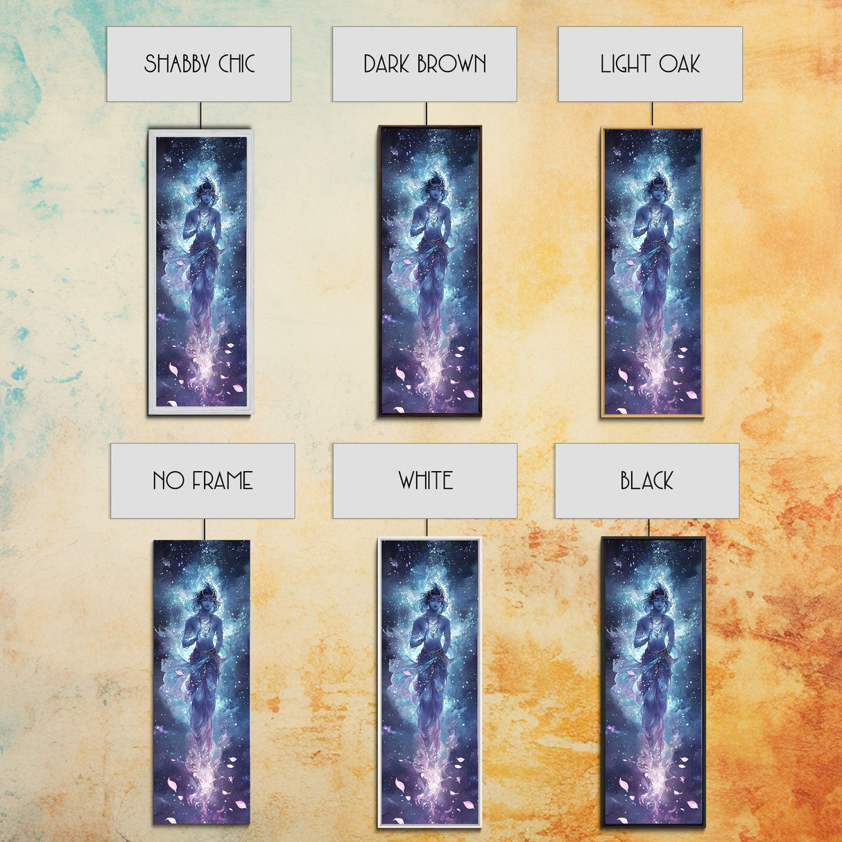 Painting of Krishna Framed Canvas PRINT, Hindu Decor, Hinduism Wall Art, Indian Decor, Radha Krishna Painting, Tall Narrow Wall Art