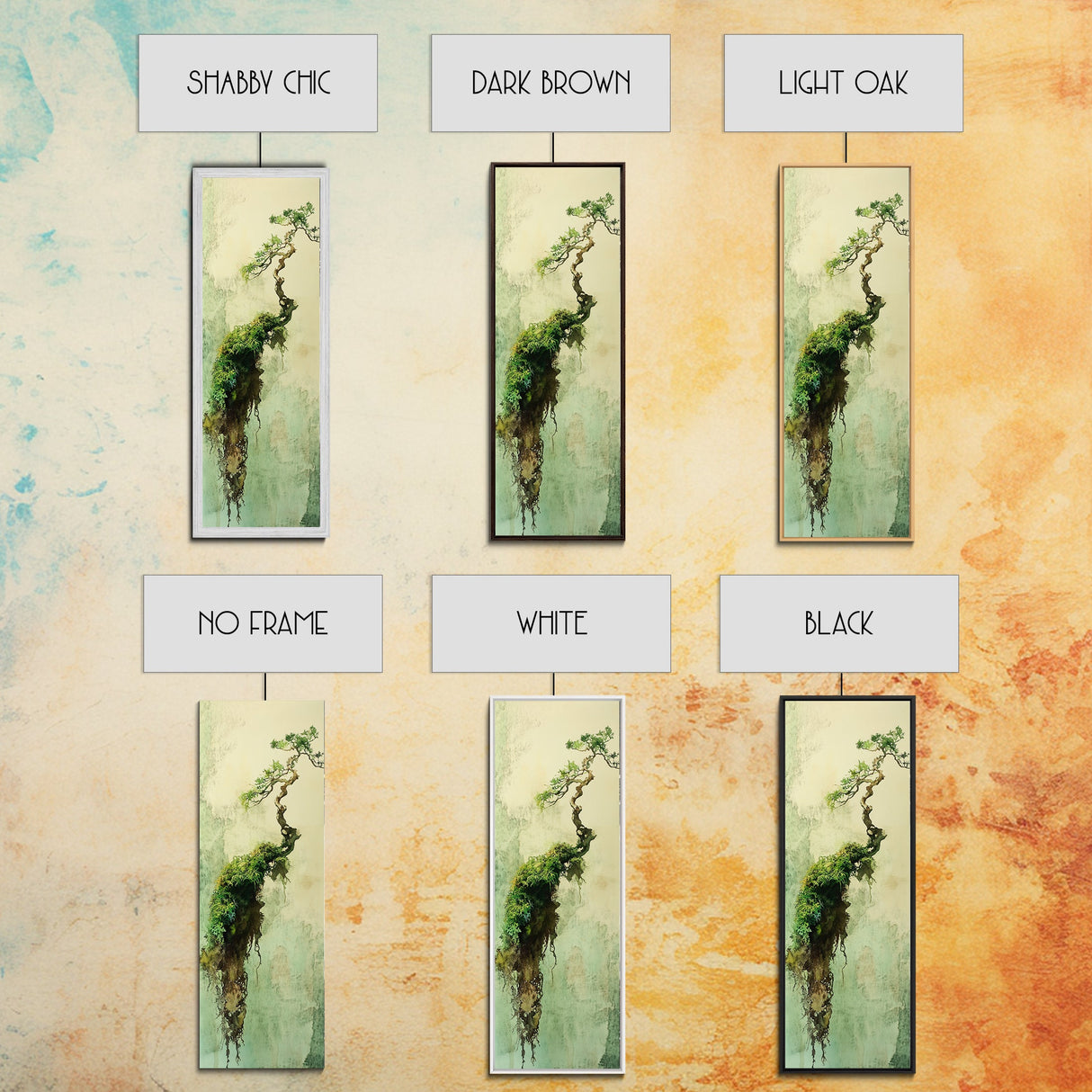 Framed Canvas Print Wabi Sabi Botanical Art Mossy Tree Artwork Unique Nature Decor Tall Skinny Art Wabi Sabi Wall Art Living Room Accent