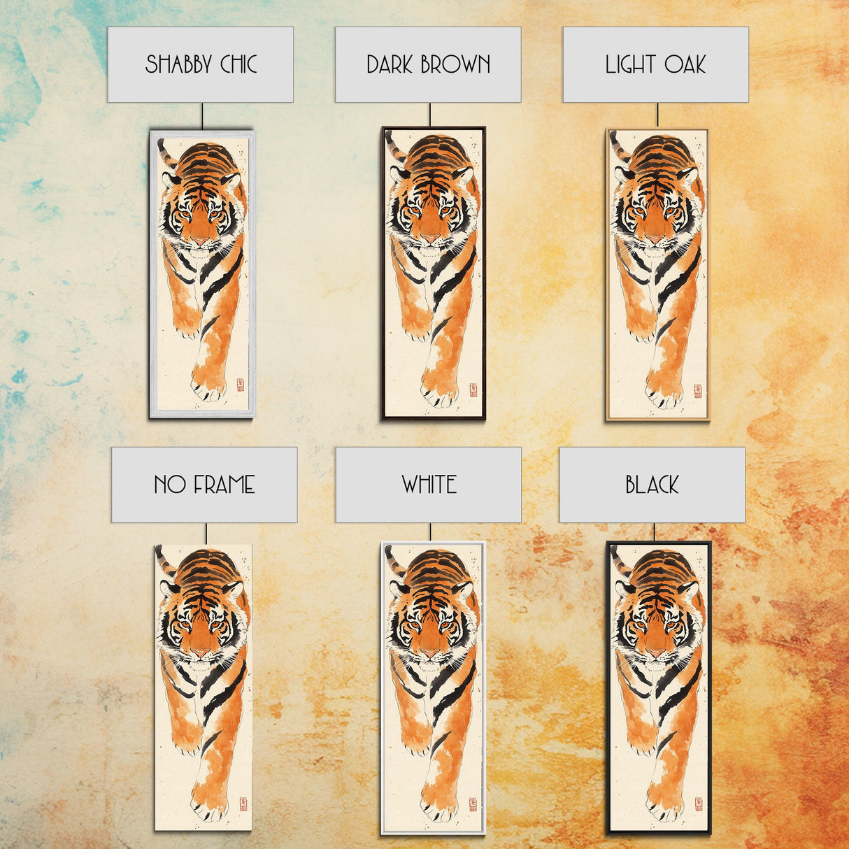 Framed Canvas Print Intense Tiger Painting, Wild Animal Art, Bold Orange Wall Decor, Living Room Above Sofa Art, Unique Gift Idea