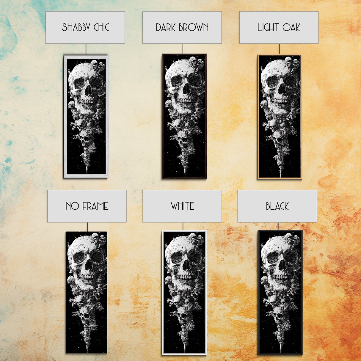 Skull Painting Print - Horror Decor - Witchy Decor - Tall Narrow Art - Framed Canvas Print - Skinny Wall Art - Skull Painting - Skull Wall Art