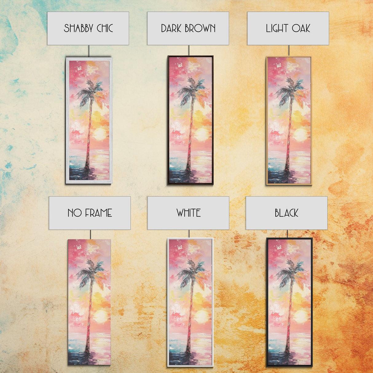 Palm Tree at Sunset Framed Canvas Print, Coastal Oil Painting, Coastal Decor, Tall Narrow Art, Accent Piece Wall Art, Coastal Landscape Art