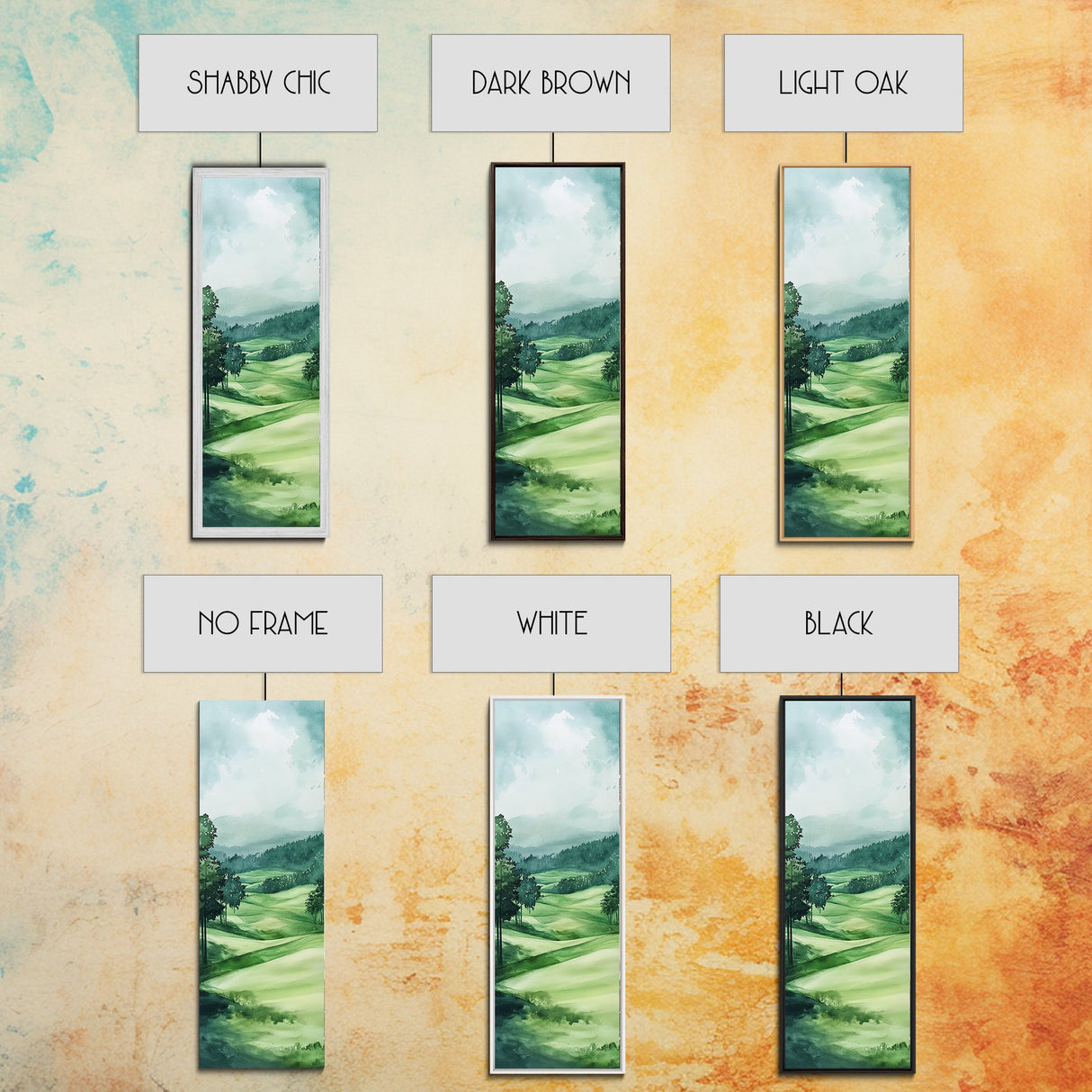 Watercolor Mountain Art Canvas Print Rustic Landscape Art Above Bed Wall Art Extra Wide Art Vertical Wall Art Green Wall Art Gift