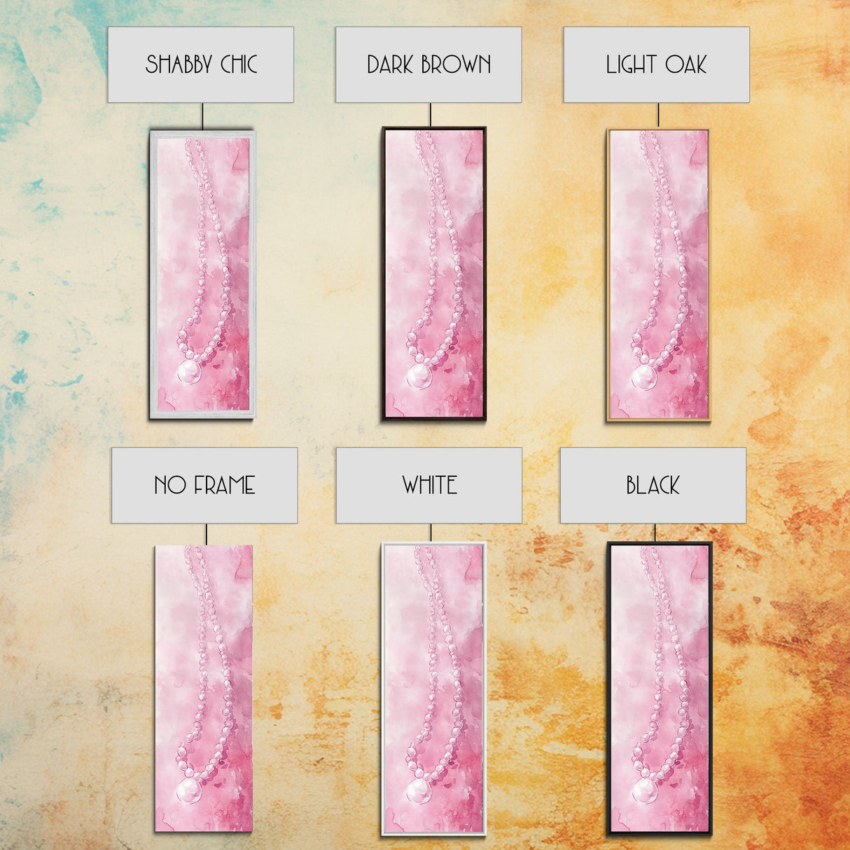 Elegant Pearl Necklace Canvas Print Whimsical Art Long Narrow Wall Art Pink Abstract Art Gift Idea Decorative Jewelry Painting Vertical