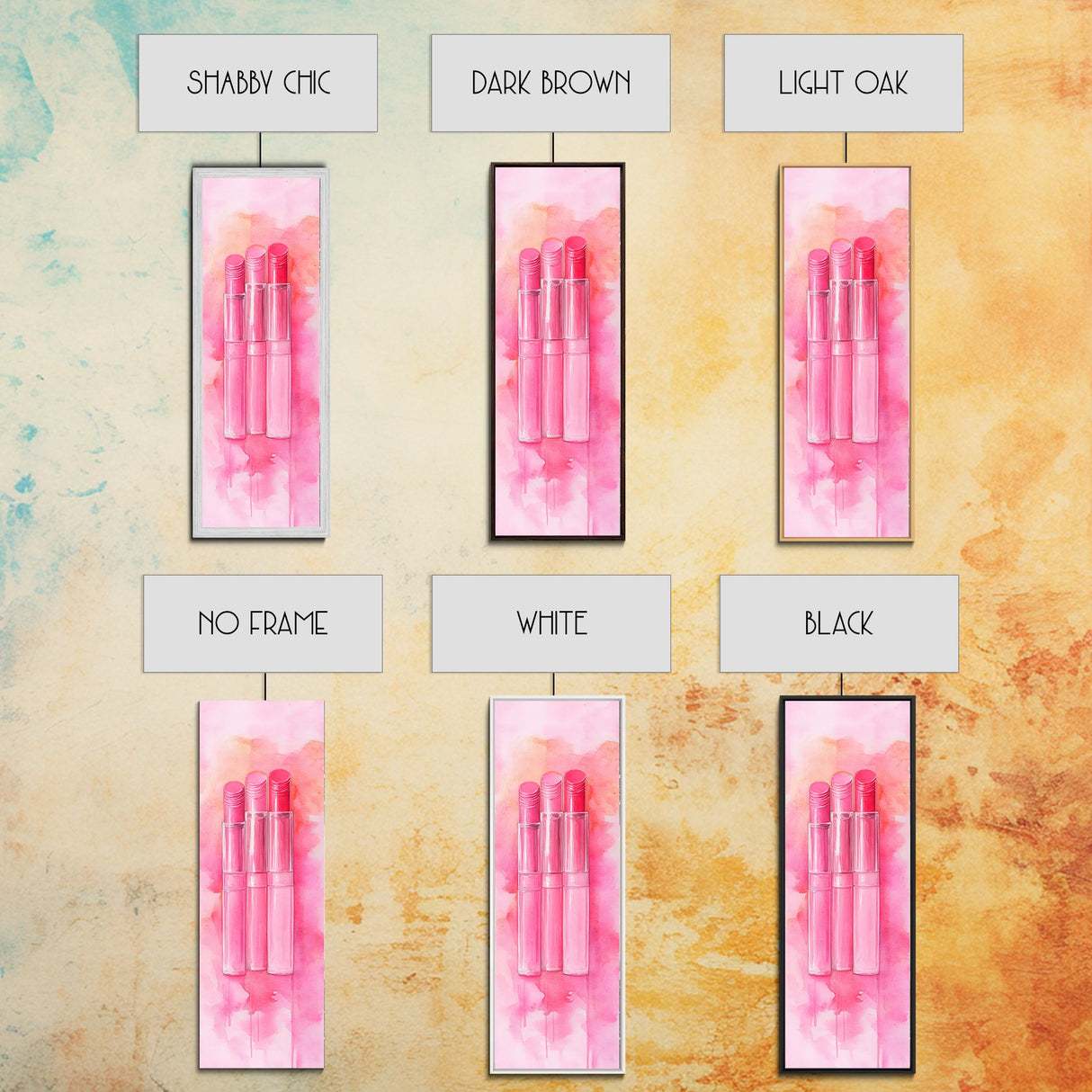 Light Pink Lipsticks Framed Canvas Print, Modern Whimsical Art, Abstract Vertical Art for Makeup Room or Girly Dorm Wall Decor