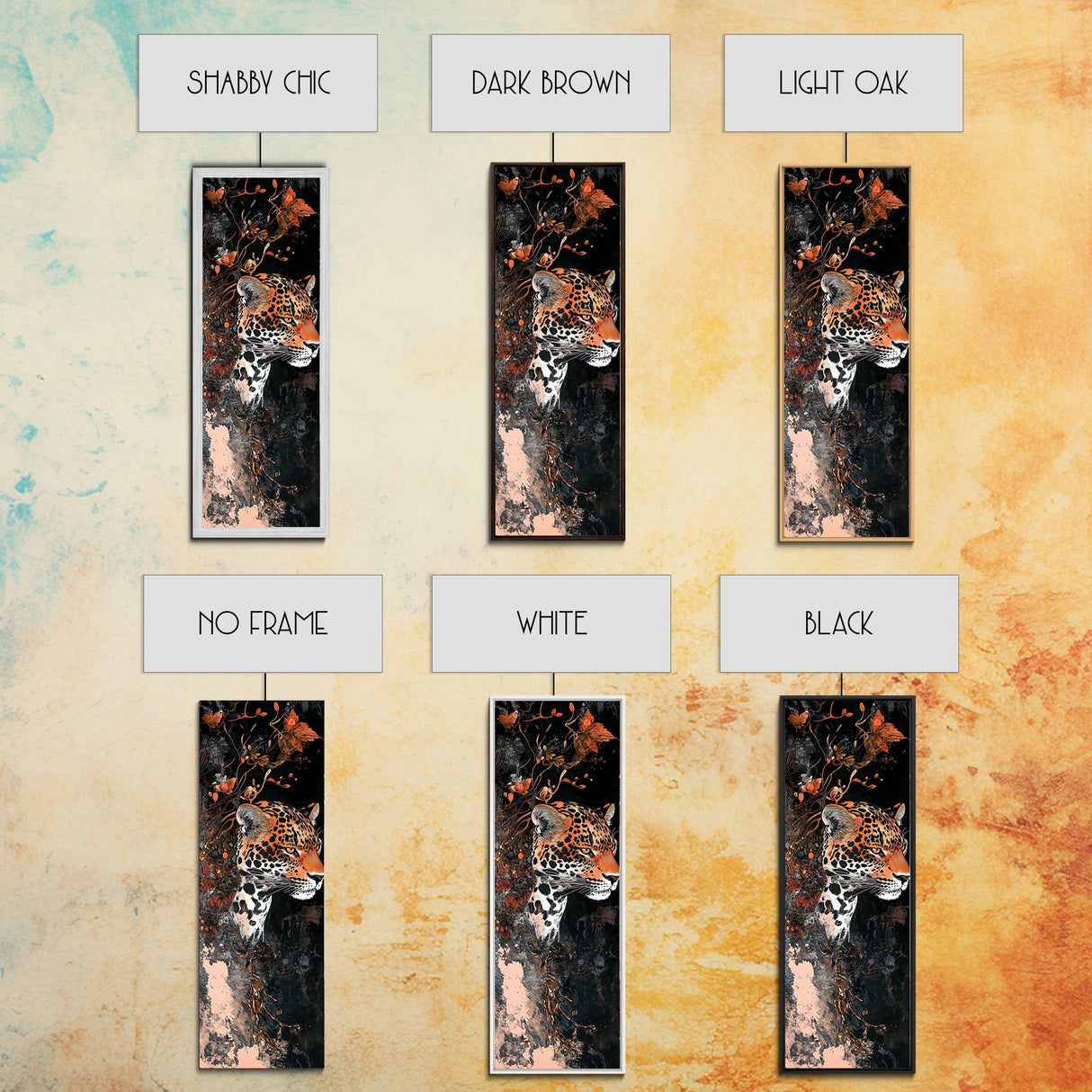 Floral and Leopard Canvas Print with Moody Art Style, Unique Animal Wall Art and Vertical Skinny Art Living Room Decor
