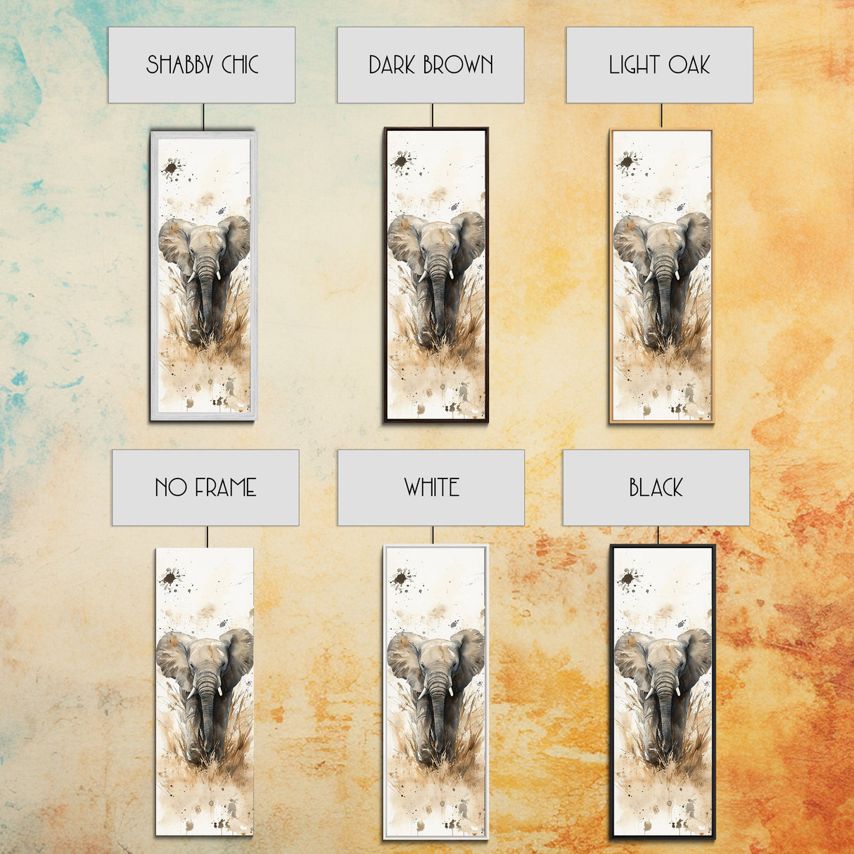 Elephant Wall Art Canvas Print African Art Safari Painting Rustic Decor Vertical Long Narrow Wall Art Animal Lover Gift