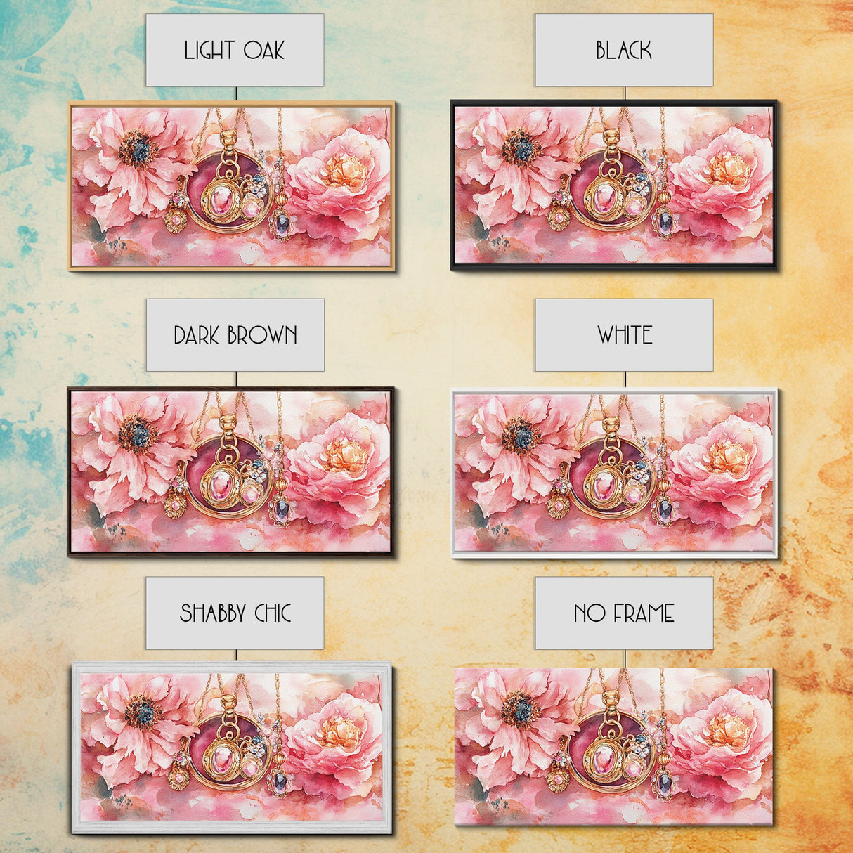 Pink Gemstone Jewelry Canvas Print, Feminine Elegant Artwork, Glamorous Rose Painting, Living Room Wall Art, Unique Decorative Gift