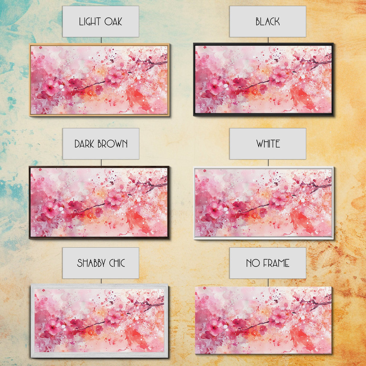 Vibrant Cherry Blossom Canvas Print | Pink Orange Wall Art | Spring Inspired Artwork | Living Room Above Sofa Decor | Horizontal Art