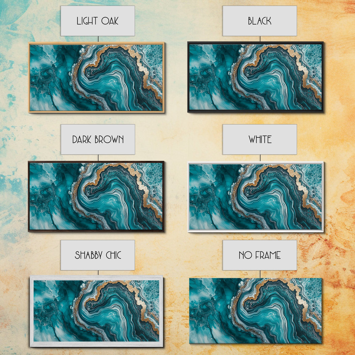 Turquoise Geode-Inspired Canvas Print, Mosaic Wall Art, Teal Wall Art, Abstract Coastal Art, Panoramic Art, Wide Wall Art, Coastal Decor