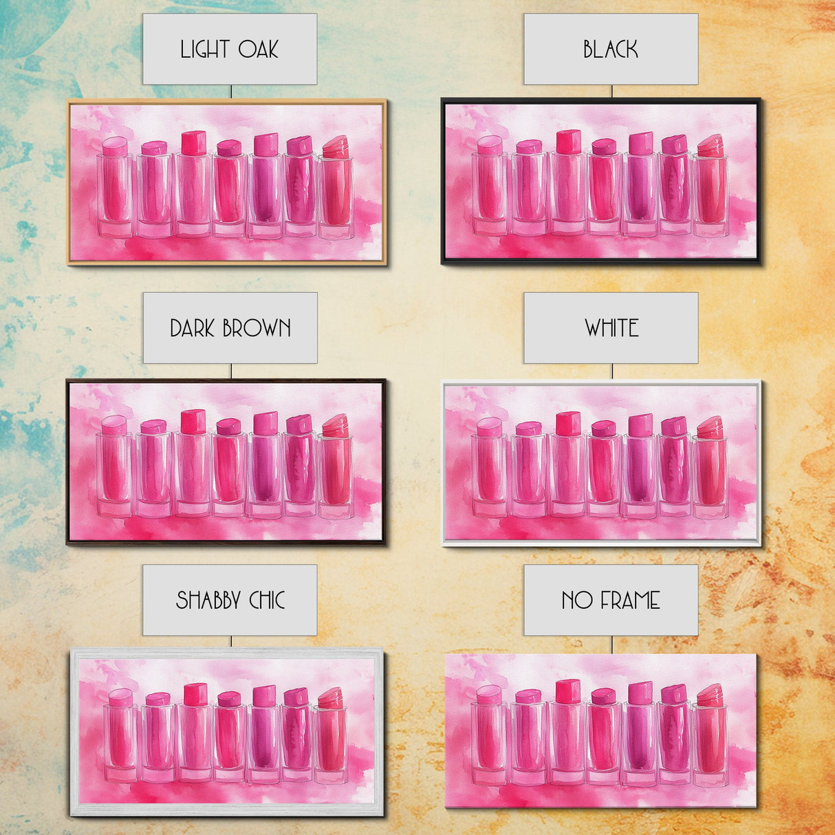 Lipstick Row Canvas Print | Pink Wall Art, Whimsical Decor, Light Pink Art, Feminine Gift Idea, Living Room Art, Above Couch Decor