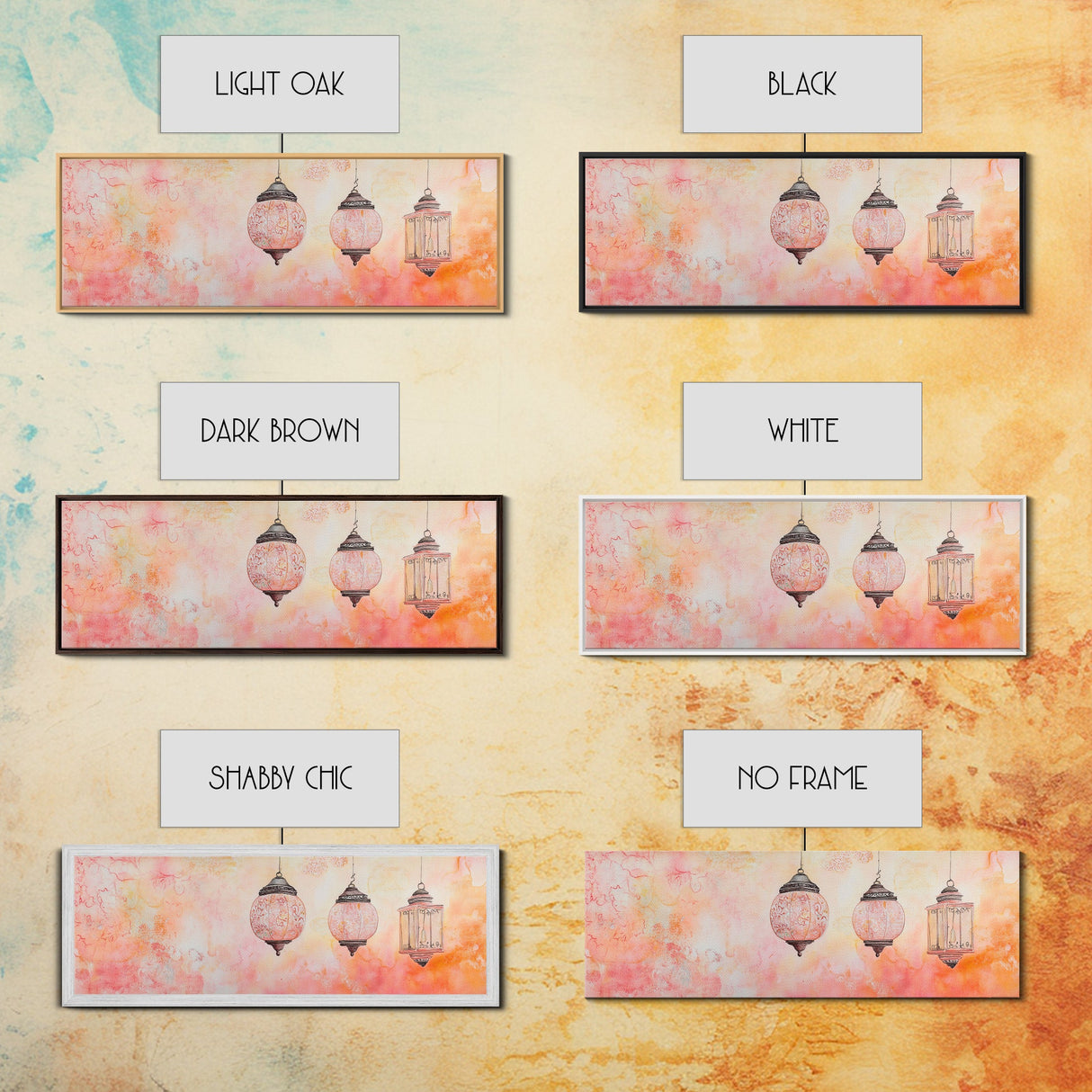 Moroccan Lanterns Canvas Print Pink Orange Wall Art Boho Decor Rustic Living Room Artwork Horizontal Farmhouse Style Gift Idea