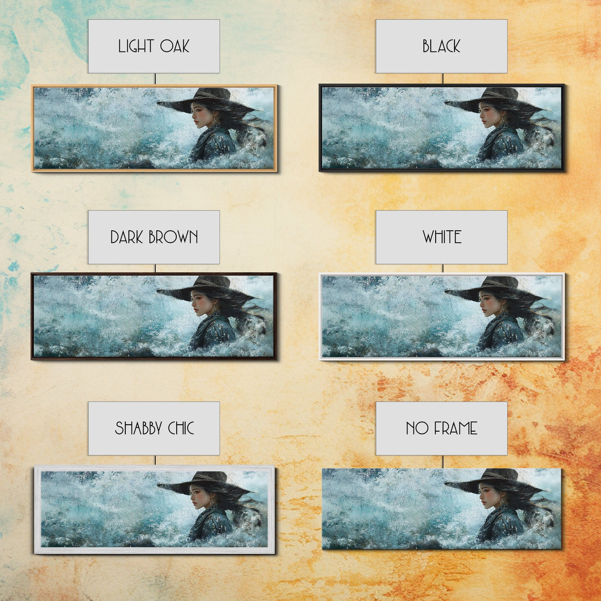 Ocean Cowgirl Canvas Print Coastal Landscape Art Rustic Boho Wall Art Nautical Decor Panoramic Artwork Bedroom Guest Room Decor
