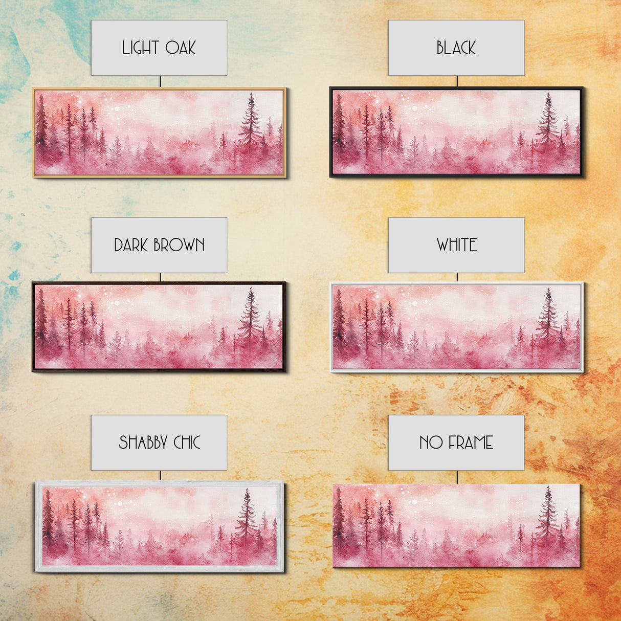 Framed Canvas Print of Enchanting Forest at Dusk Painting with Moody Pink Hues Ideal as Living Room or Guest Room Horizontal Wall Art