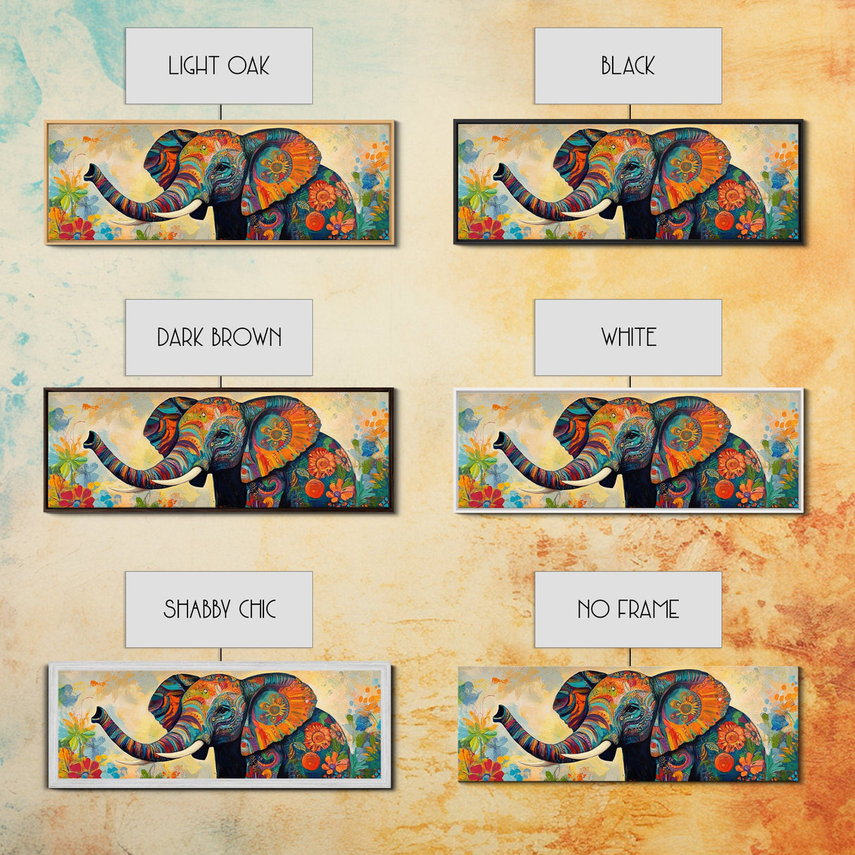 Elephant Wall Art Canvas Print with Colorful Abstract Design, Whimsical Art, African Art, Gift Idea, Bedroom Art, Farmhouse Decor