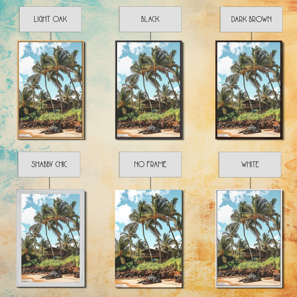 Tropical Beach House Canvas Print – Hawaii Art Coastal Landscape, Rustic Nautical Decor, Seaside Living Room Framed Wall Art