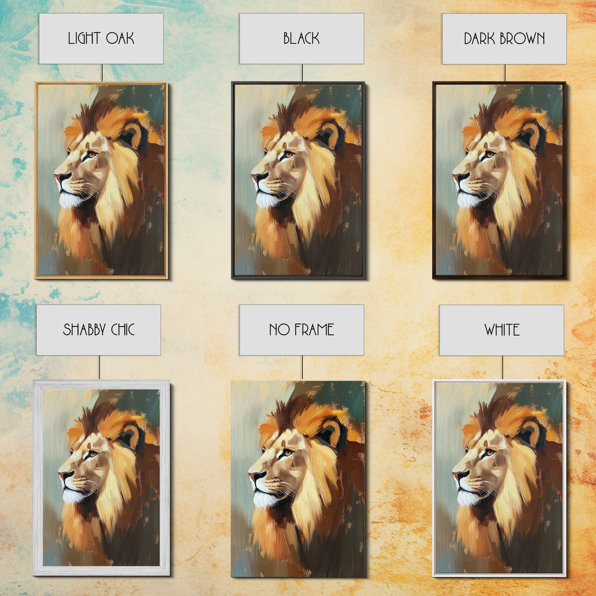 Lion Profile Oil Painting Framed Canvas Print – African Inspired Wildlife Art, Rustic Decor Above Bed Wall Art, Gift Idea Living Room