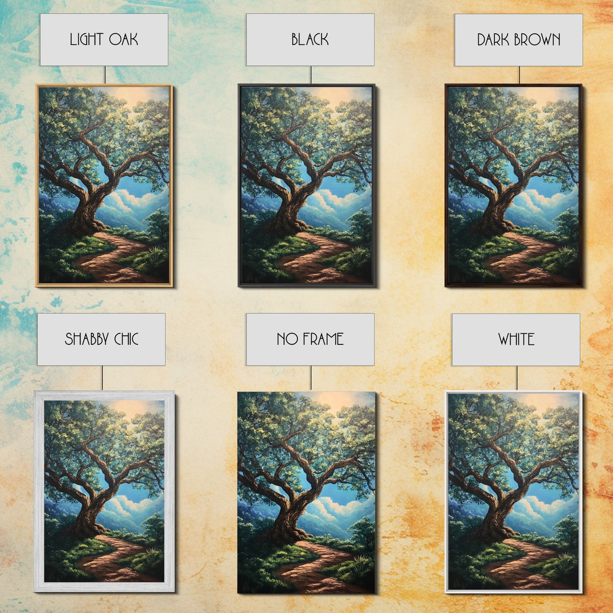 Majestic Oak Tree Framed Canvas Print – Oak Tree Art, Rustic Landscape Painting, Above Sofa Wall Art, Wabi Sabi Living Room Decor