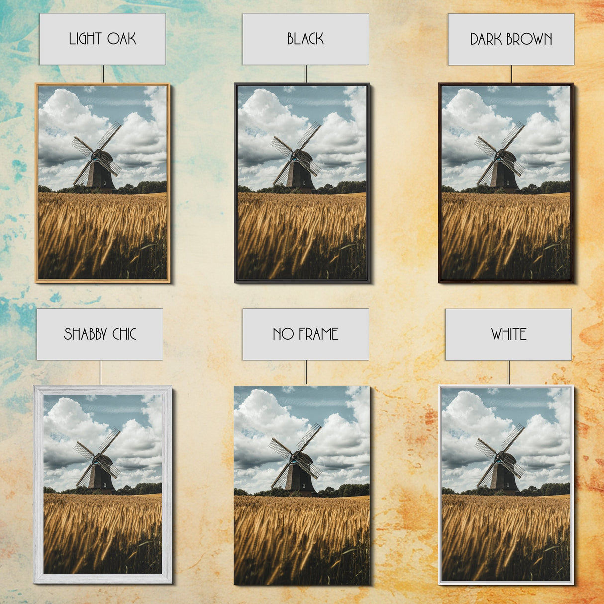 Wheat Field Windmill Framed Canvas Print Rustic Farmhouse Artwork Windmill Wall Art Minimalist Landscape Wall Decor Living Room Art
