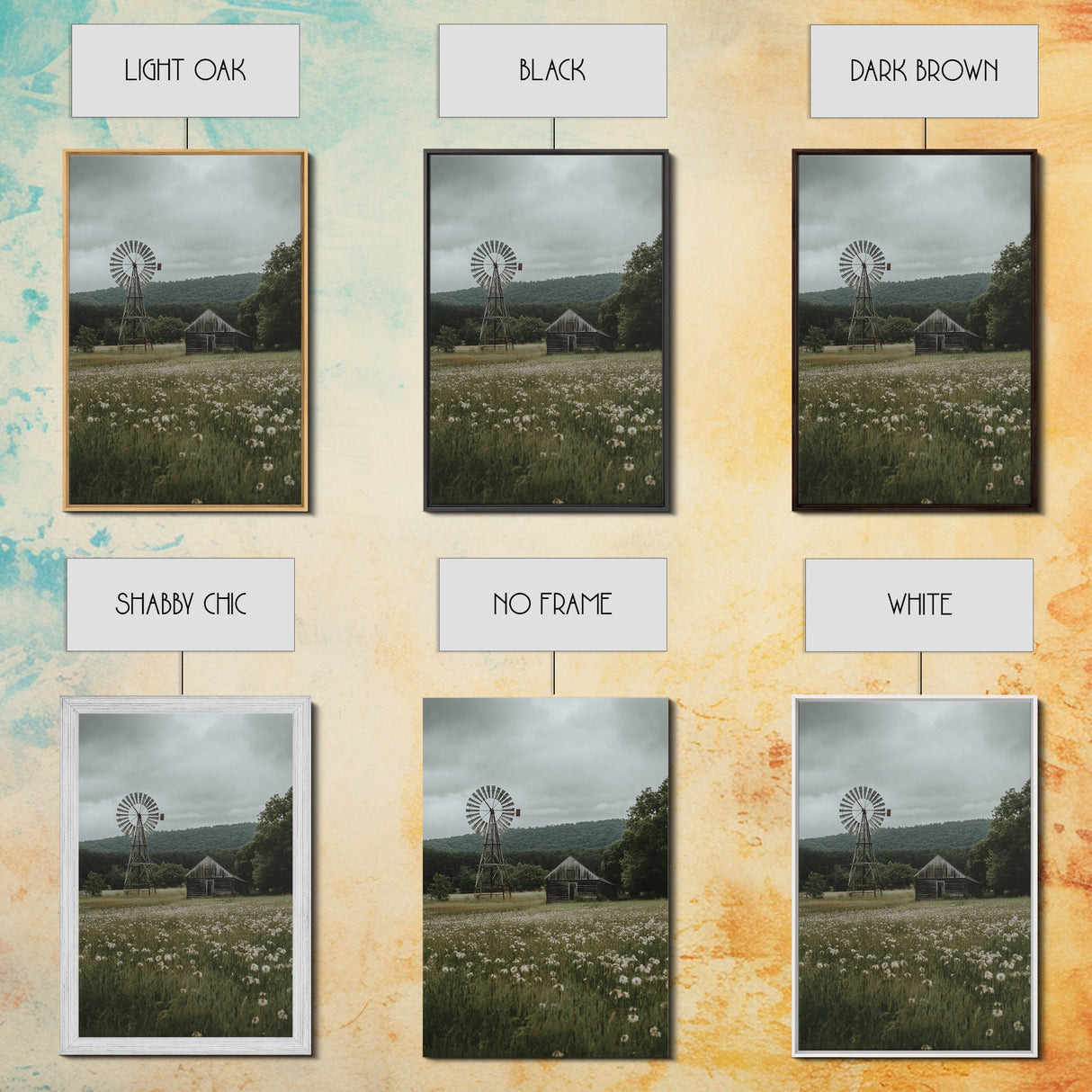 Framed Canvas Print Windmill Wall Art Rustic Barn Landscape Farmhouse Decor Above Couch Country Artwork Gift Idea Living Room Art
