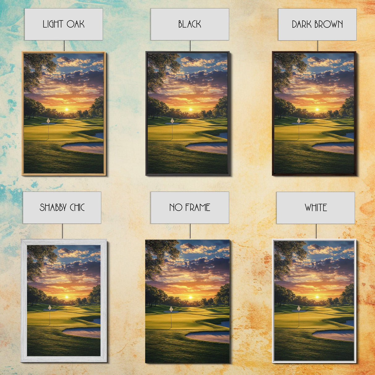 Golf Sunset Canvas Print, Scenic Landscape Painting, Farmhouse Living Room Art, Horizontal Rustic Decor, Gift Idea for Him