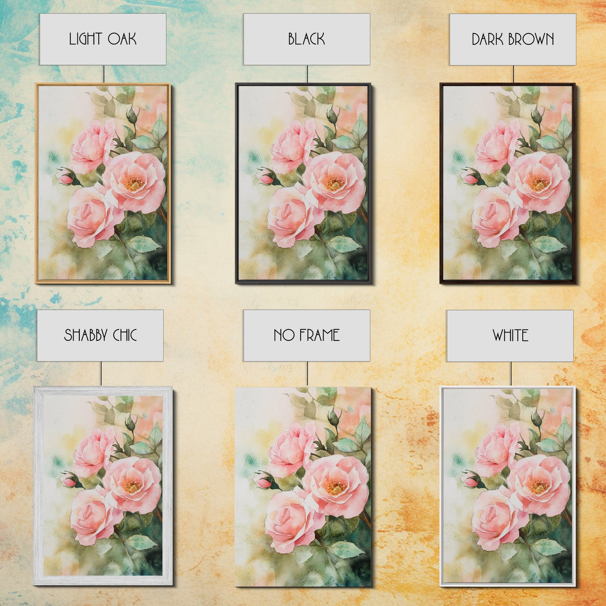 Soft and romantic watercolor roses, framed canvas print, rose painting, botanical prints, perfect floral wall art for bedroom or living room