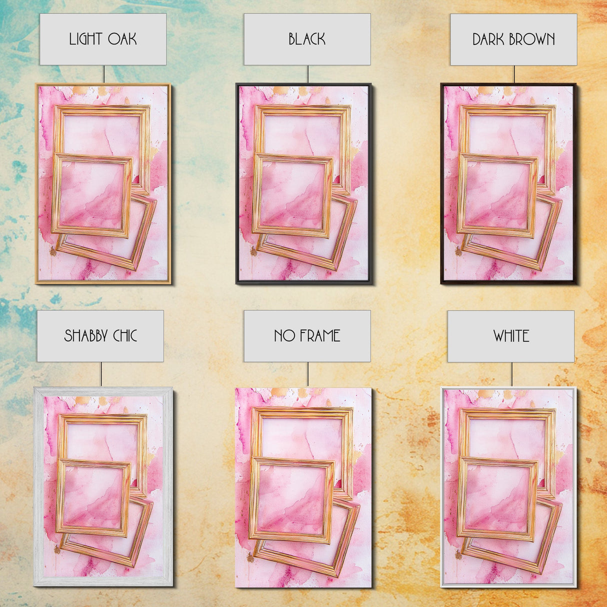 Golden Frames on Pink Canvas Print | Abstract Minimalist Wall Art | Rustic Gold Decor | Wabi Sabi Aesthetic | Living Room Accent | Gift Idea