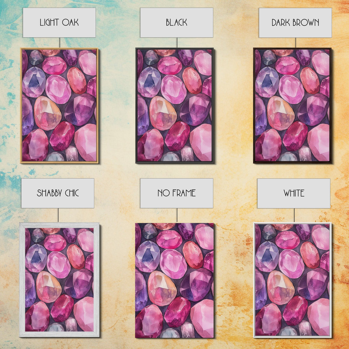 Gemstone Painting Canvas Print Vibrant Abstract Art Geometric Wall Art Pink Orange Wall Art Living Room Decor Modern Aesthetic