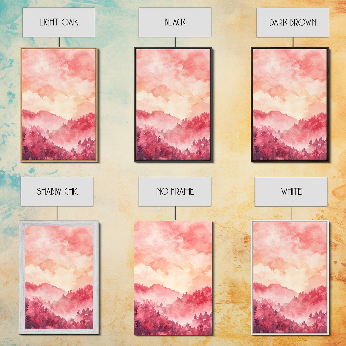 Pink Mountain Sunset Canvas Print, Landscape Painting, Smoky Mountain Art, Pink Orange Wall Art, Bedroom Art, Artistic Decor, Living Room Art