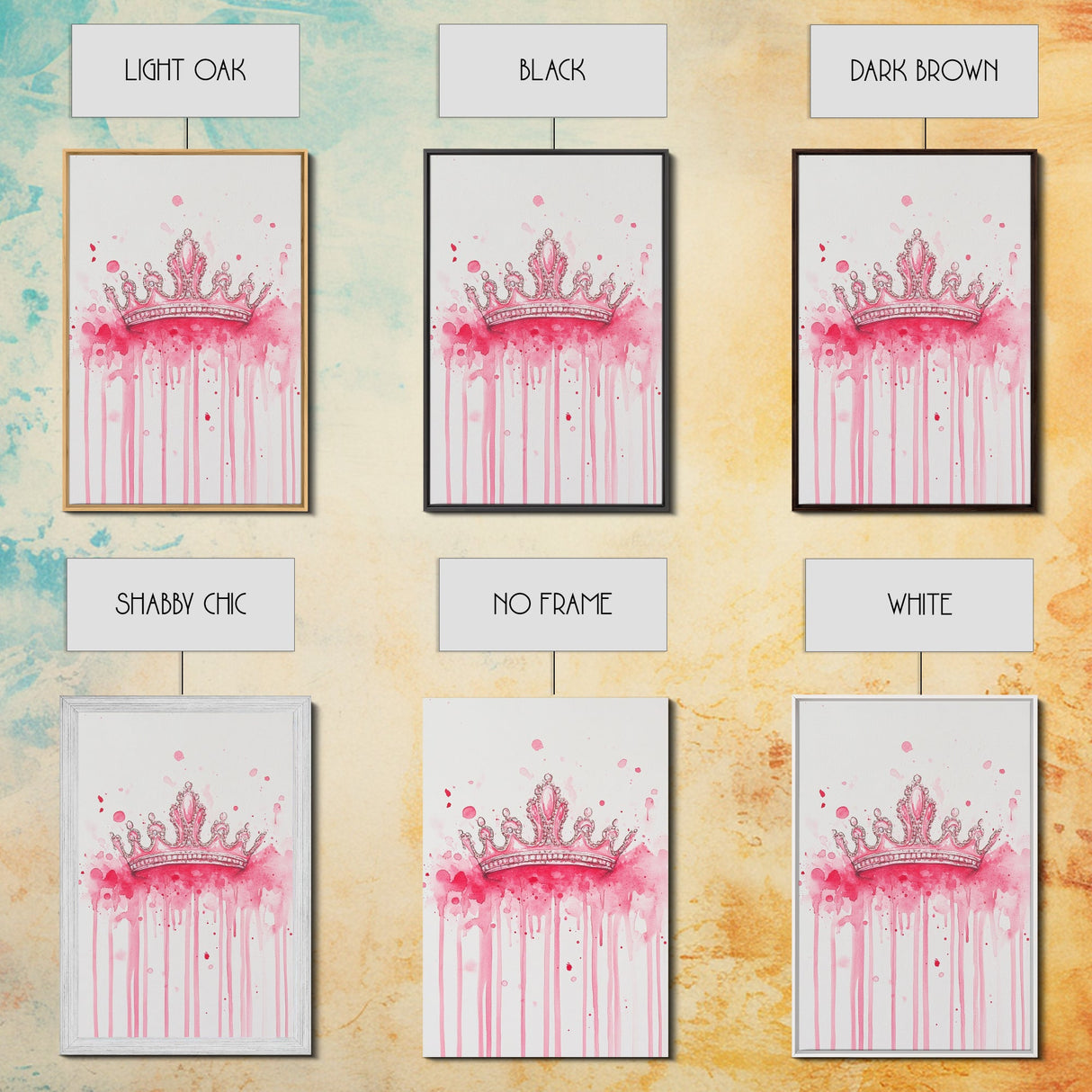 Pink Crown Canvas Print Framed Royal Aesthetic Art Whimsical Wall Art Light Pink Accent Bedroom or Living Room Rustic Decor Gift