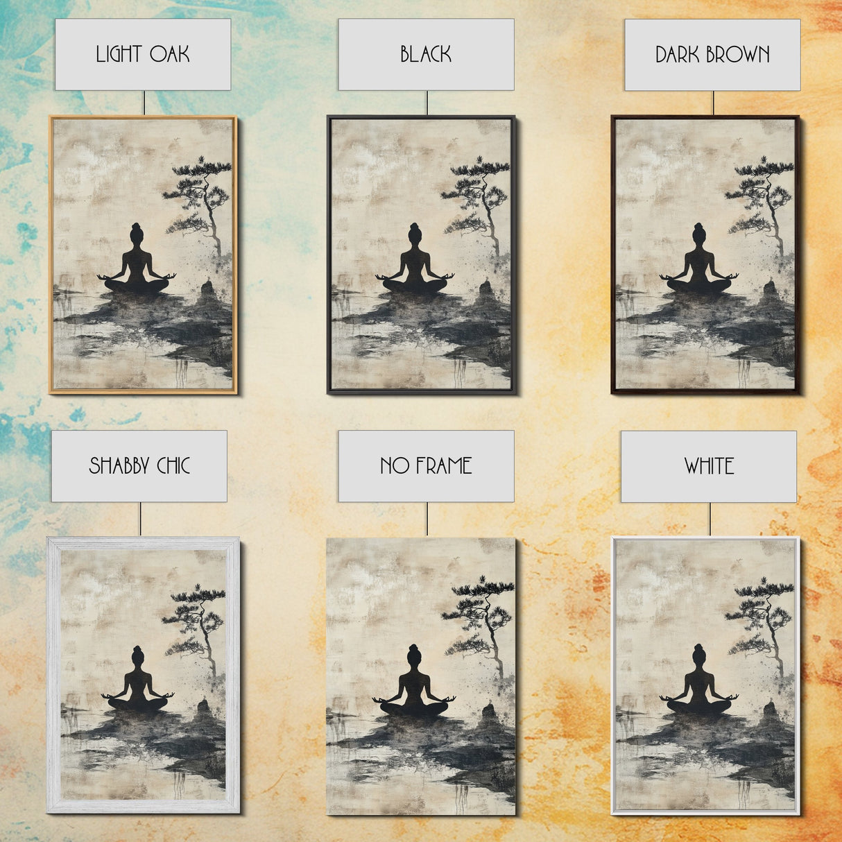 Serenity Silhouette Canvas Print Featuring Pine Tree Art, Rustic Neutral Zen Wall Art, Wabi Sabi Minimalist Decor for Peaceful Living