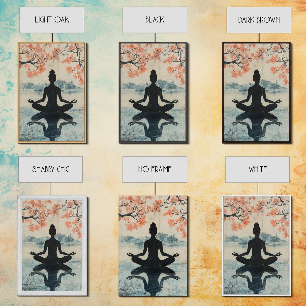 Cherry Blossom Canvas Print Featuring Zen Silhouette, Oriental Inspired Wabi Sabi Art, Minimalist Yoga Wall Art for Tranquility
