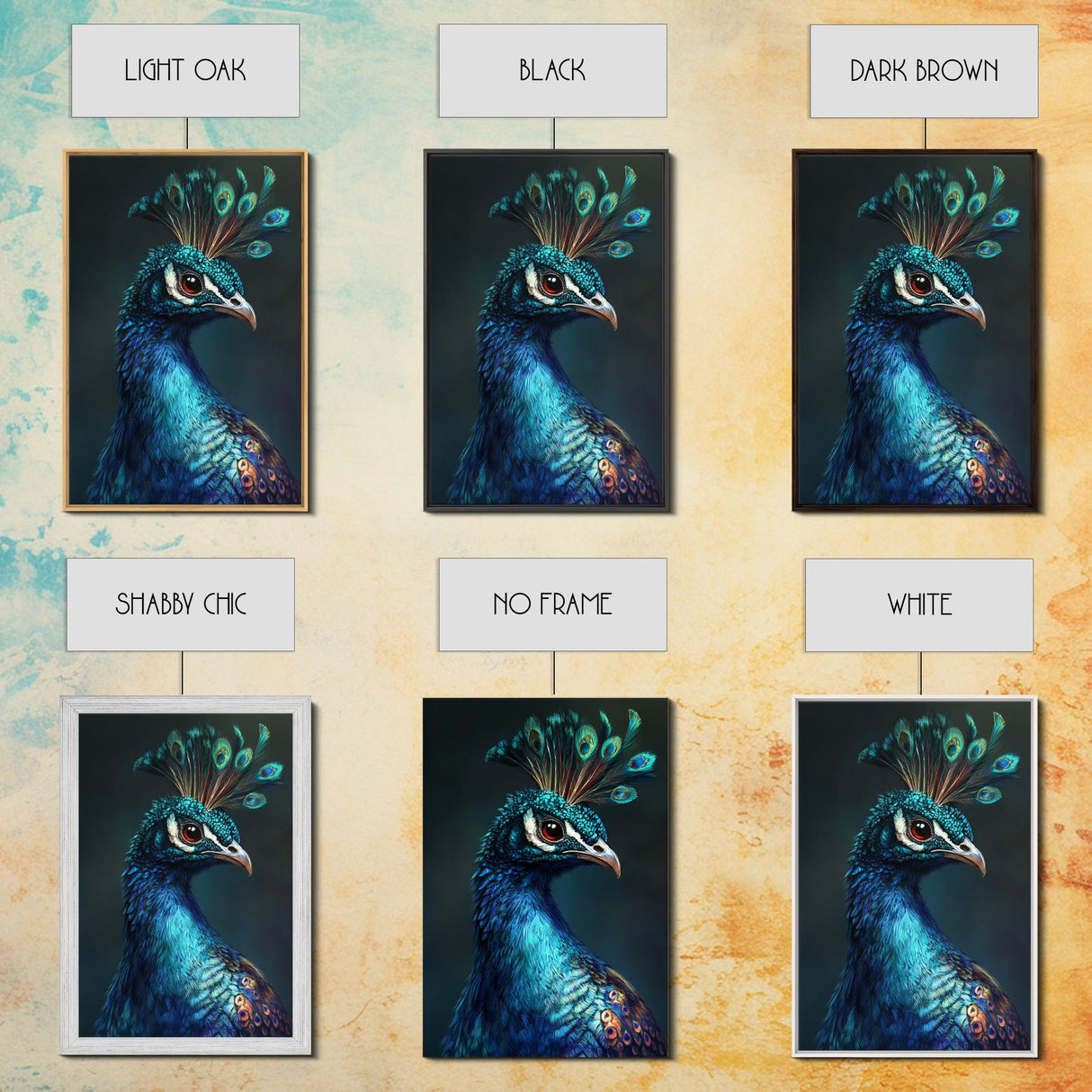 Vibrant Peacock Portrait Framed Canvas Print | Bold Peacock Wall Art | Tropical Bird Painting | Exotic Animal Art | Gift Idea