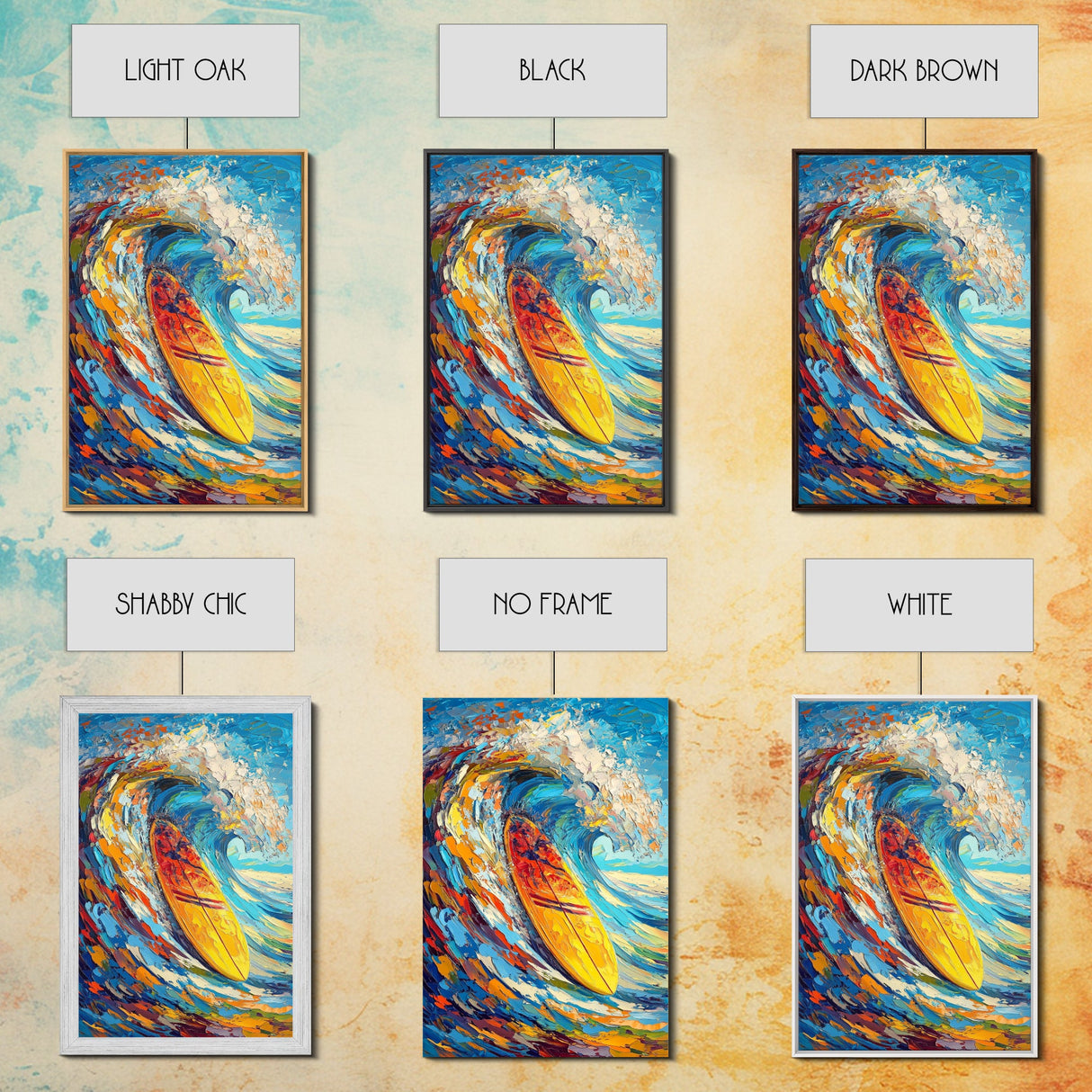 Energetic Surfboard Wave Canvas Print with Bold Abstract Coastal Painting and Nautical Decor for Extra Wide Wall Art Display