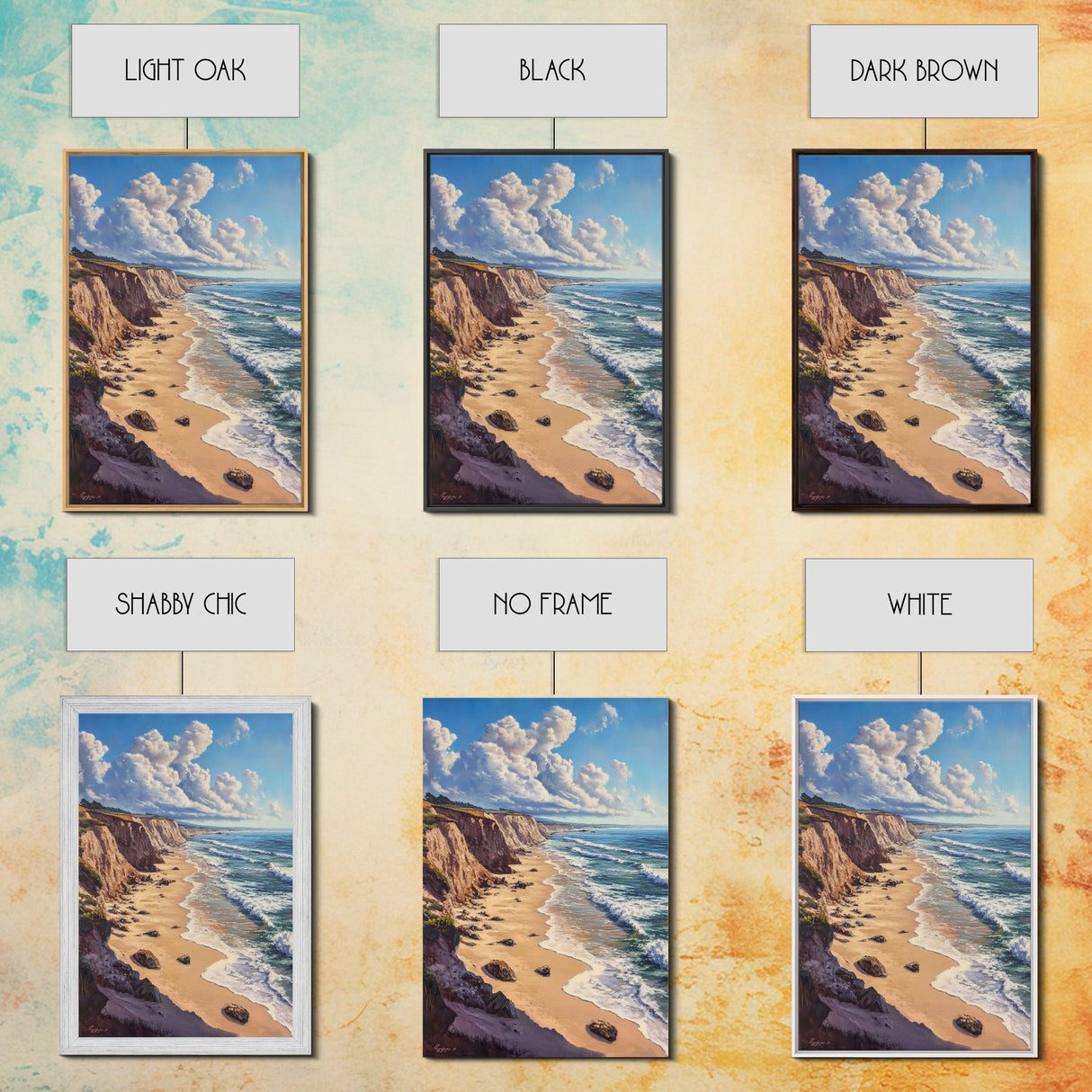 Sunny Beach Landscape Framed Canvas Print Coastal Seascape Painting Nautical Wall Art Gift Idea Bedroom Decor Rustic Nautical Painting