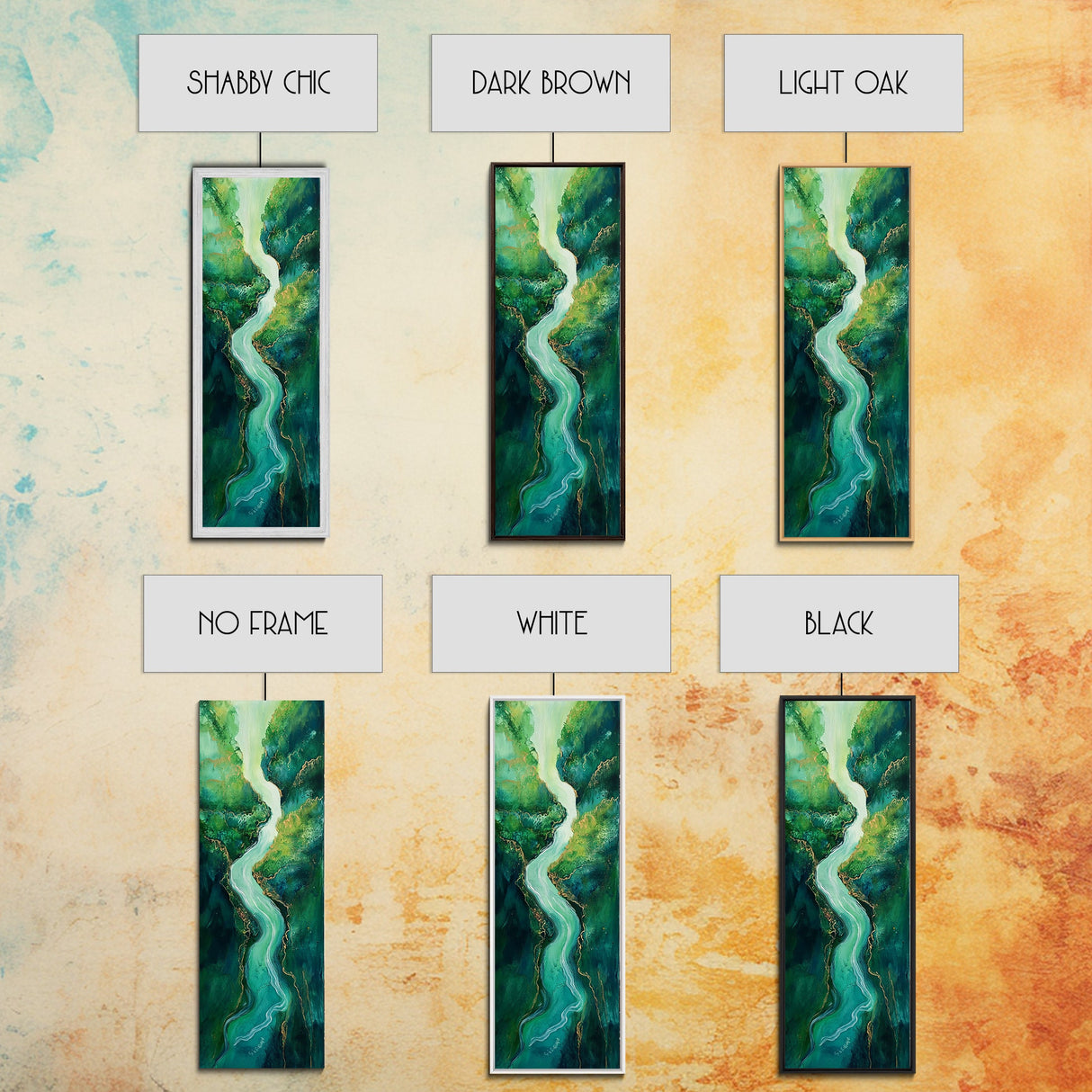 Emerald River, sage green wall art, framed canvas print, minimalist art, extra wide art, rustic decor, long narrow art