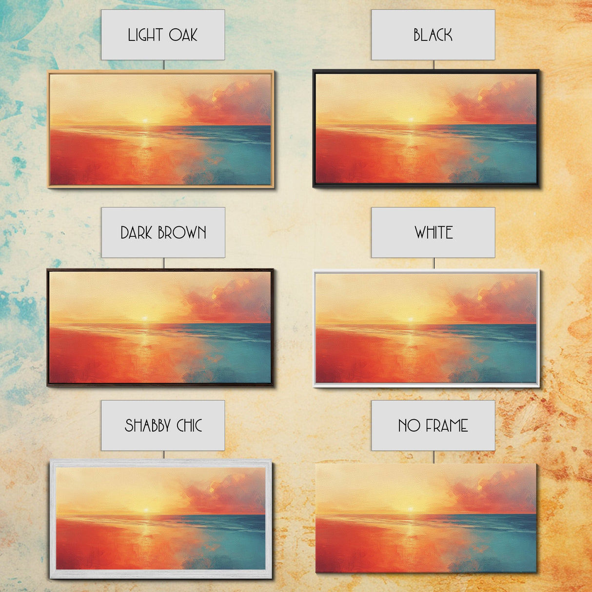 Sunset Ocean, pink orange wall art, coastal landscape art, moody art, extra wide art, panoramic painting, framed canvas print