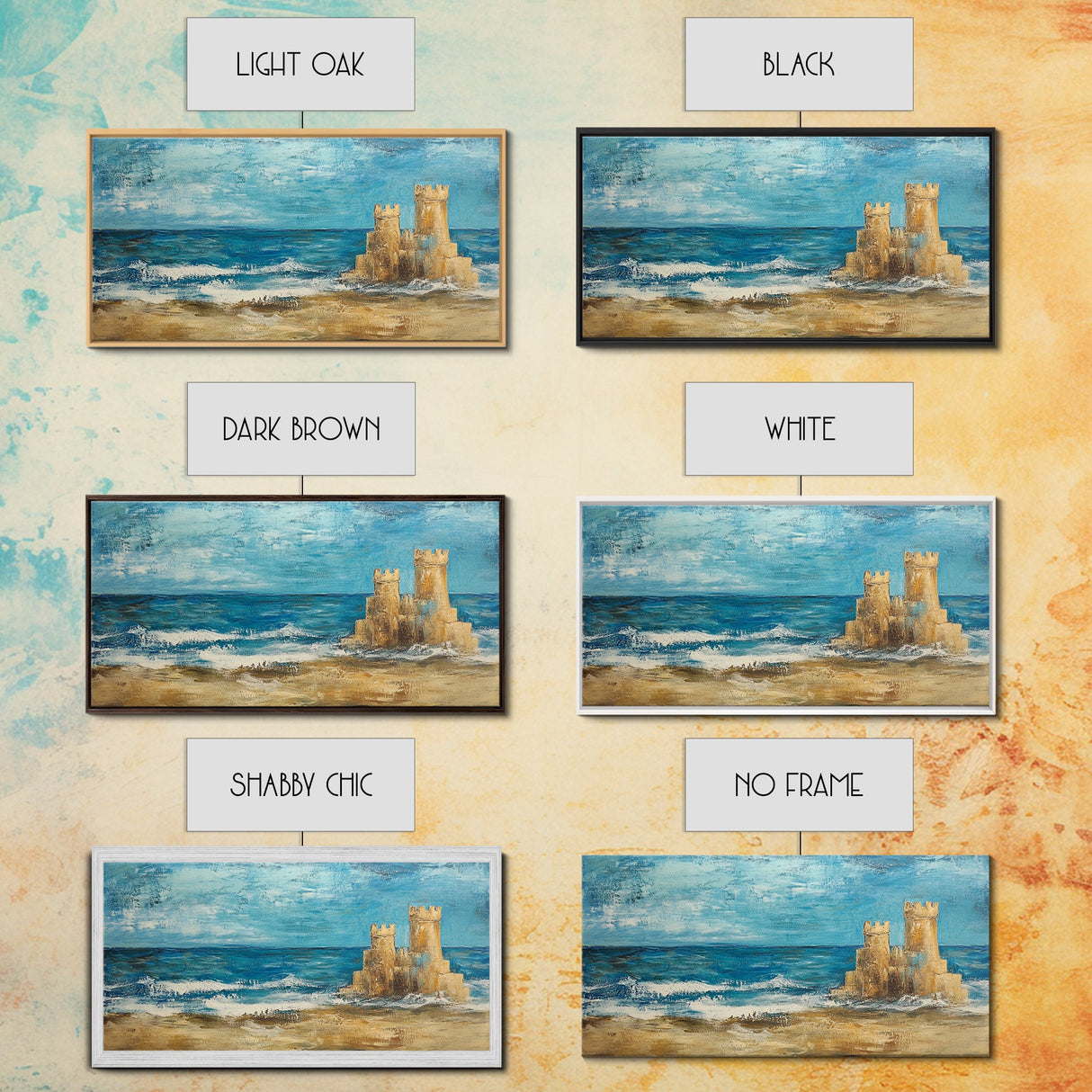 Sandcastle Painting, Coastal Decor, Beach House Wall Art, Nautical Painting, Framed Canvas Print, Seascape Art, Ocean Wave Painting
