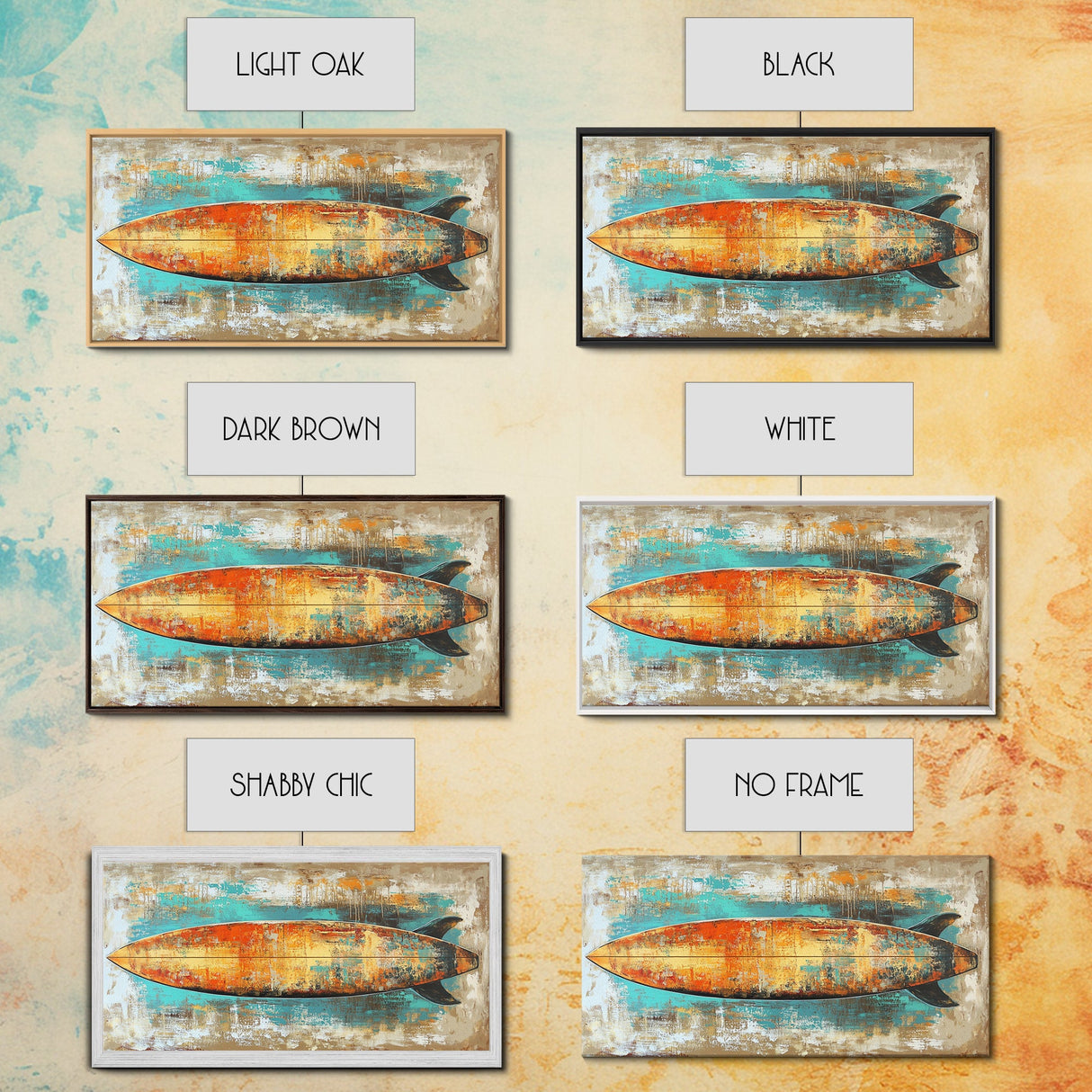 Rustic Surfboard, coastal decor, surf wall art, nautical painting, extra wide art, boho art, beach house decor, Canvas Print