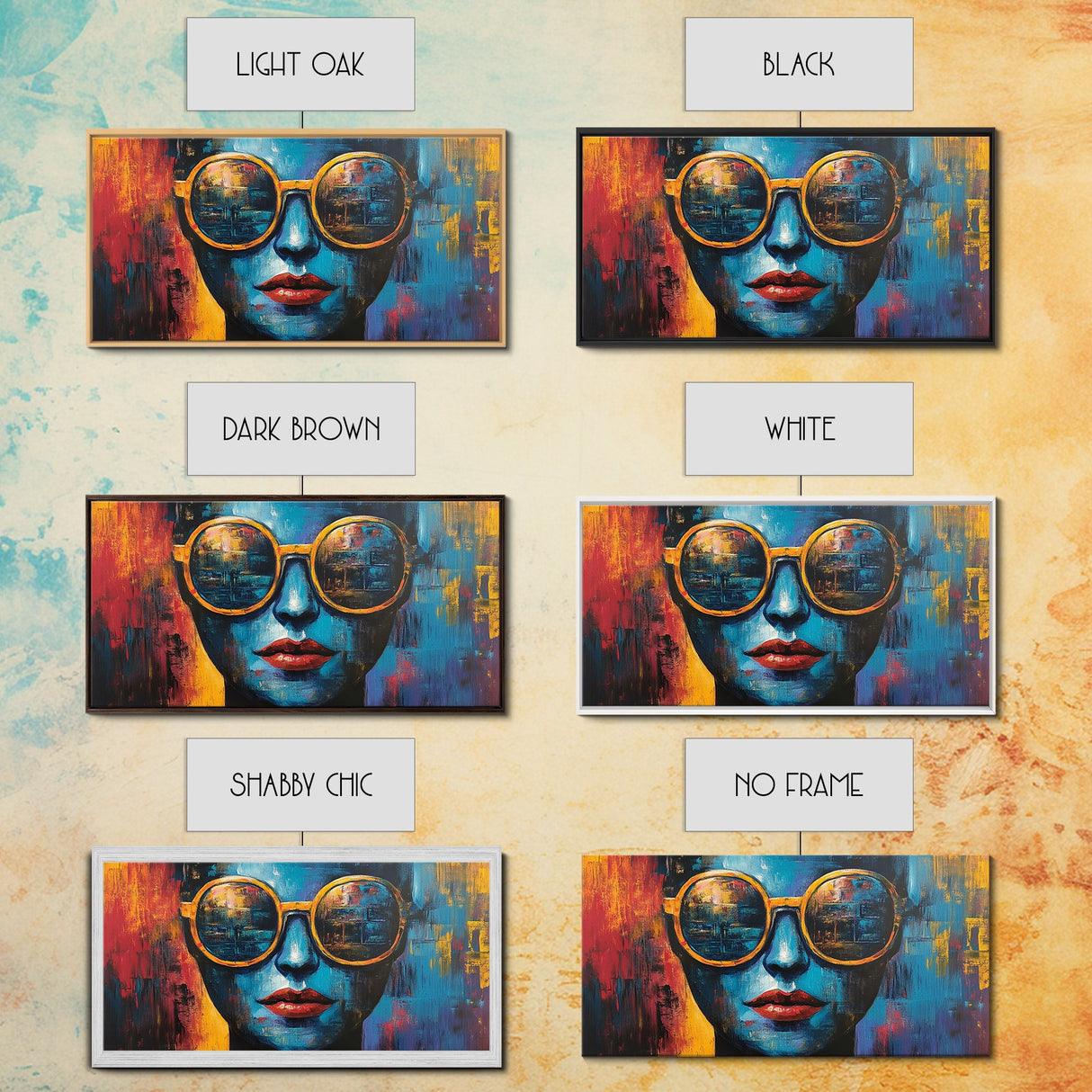Bold Sunglasses Portrait, graffiti wall art, moody art, chicano art, abstract portrait, pop art decor, gift idea her, Canvas Print